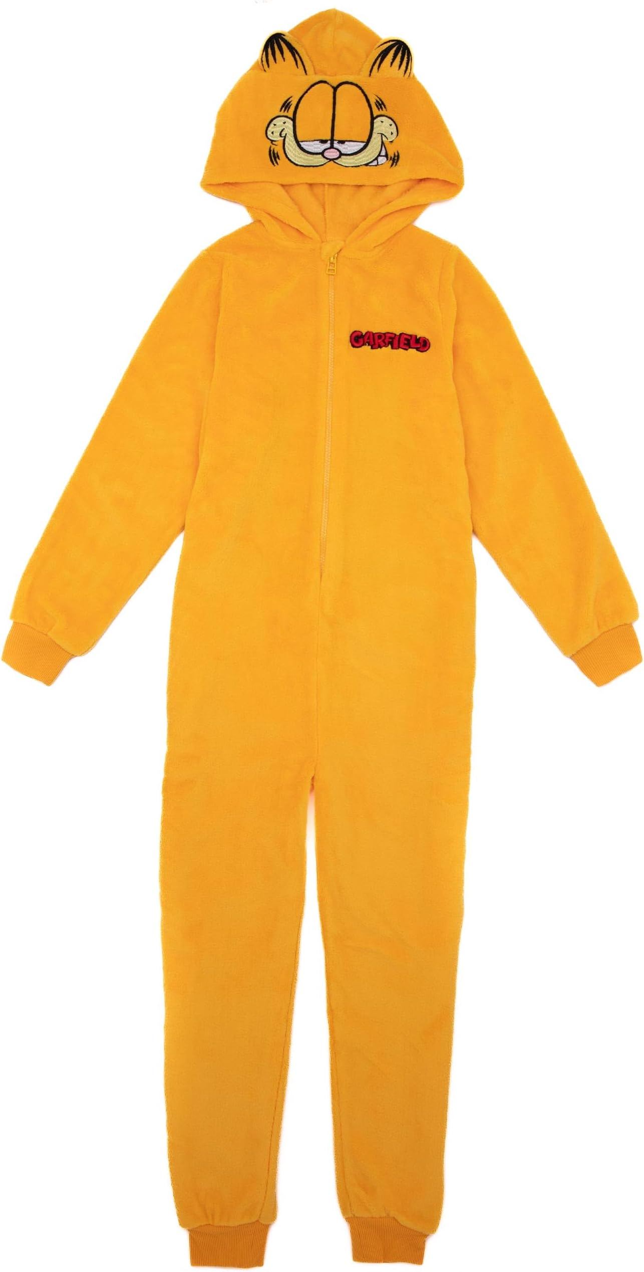 Garfield Kids Costume | Orange Novelty Cat All in One Outfit For Boys & Girls | Costume Character Bodysuit with 3D Ears