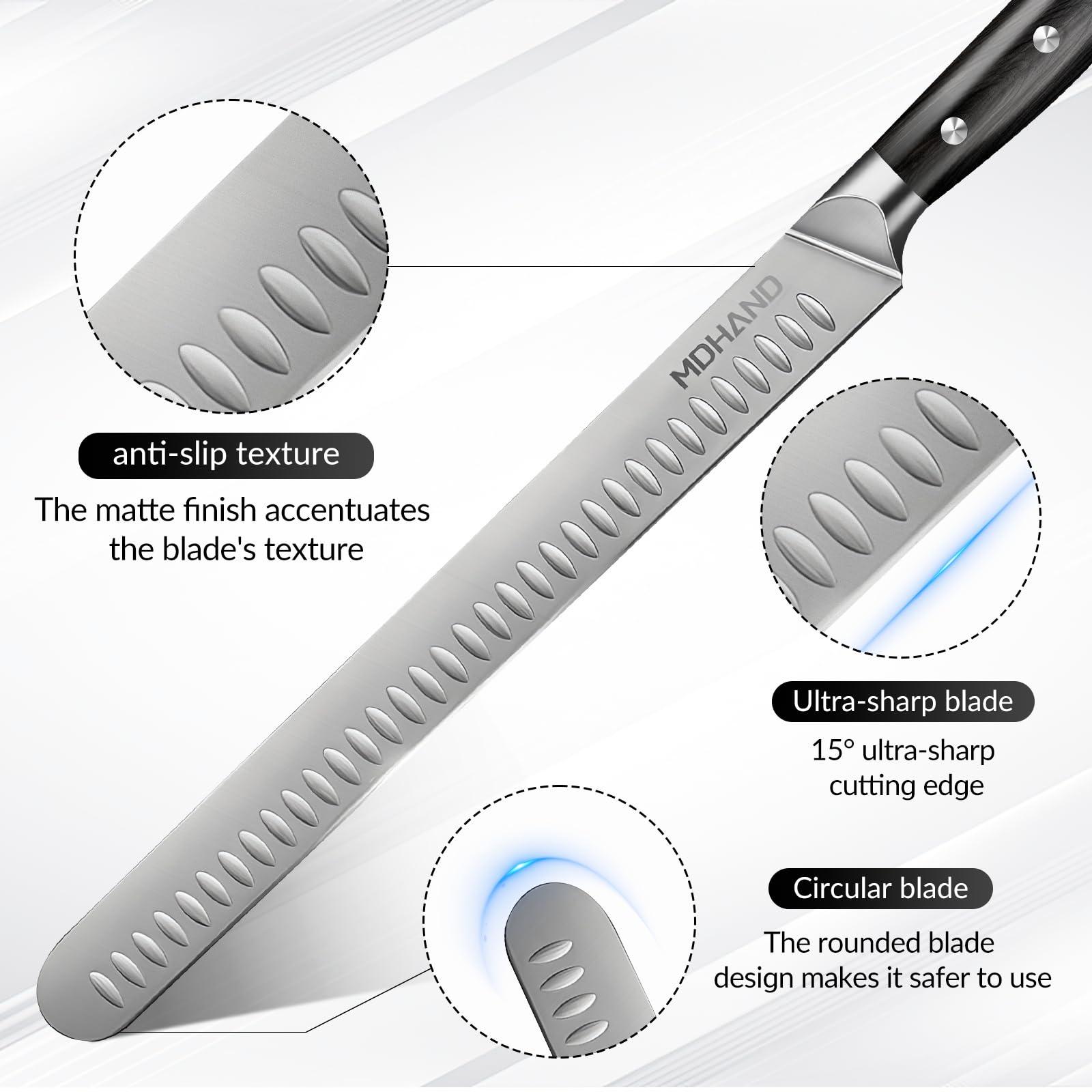 MDHAND 3 teiliges Messerset, Profi Küchenmesser Set mit Filetiermesser Schinkenmesser Fleischmesser aus Deutscher Hochgekohlter Edelstahl Scharfer langlebig zum Schneiden von Fleisch