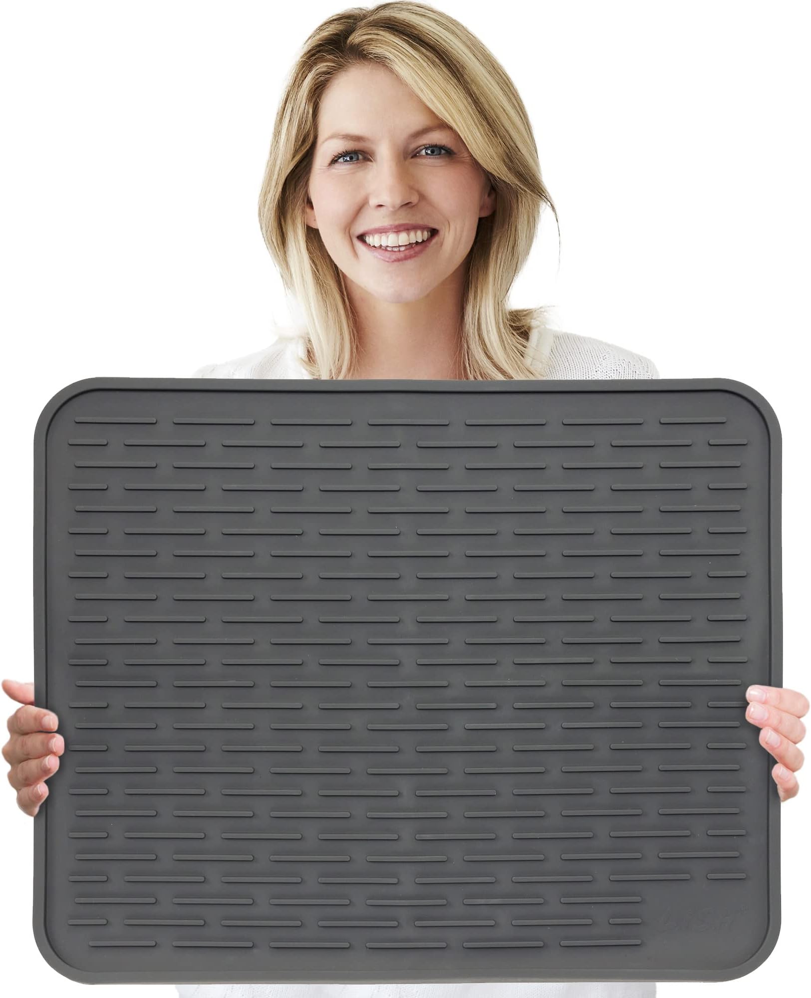 22" x 18" XL Silicone Dish Drying Mat - Large Dish Drainer Mat and Trivet by LISH (Slate Grey)