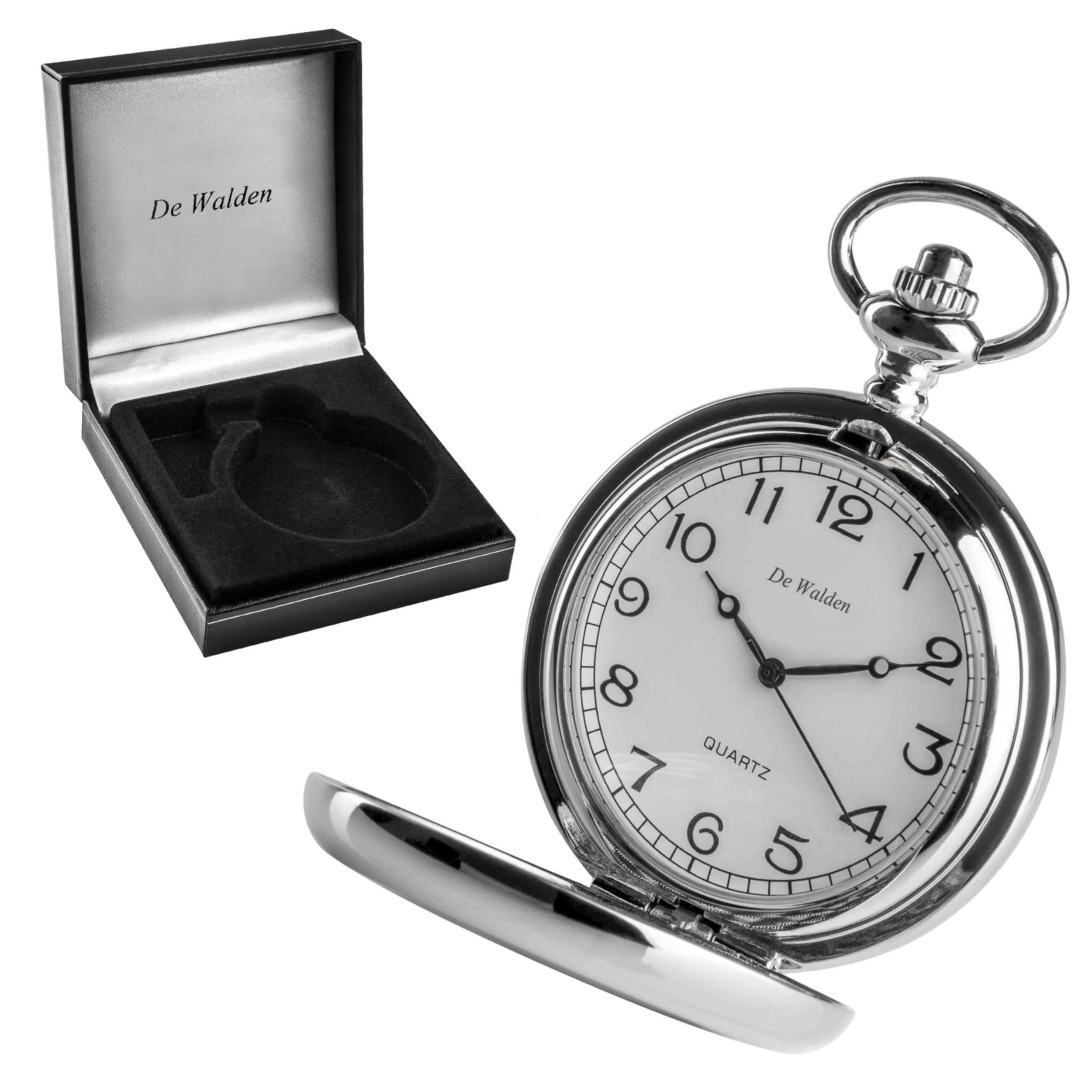 Montre gousset St Christophe en étain avec chaîne et boîte cadeau pour garçon Cadeau de baptême pour garçons filleul petit-fils, Argenté., Classique