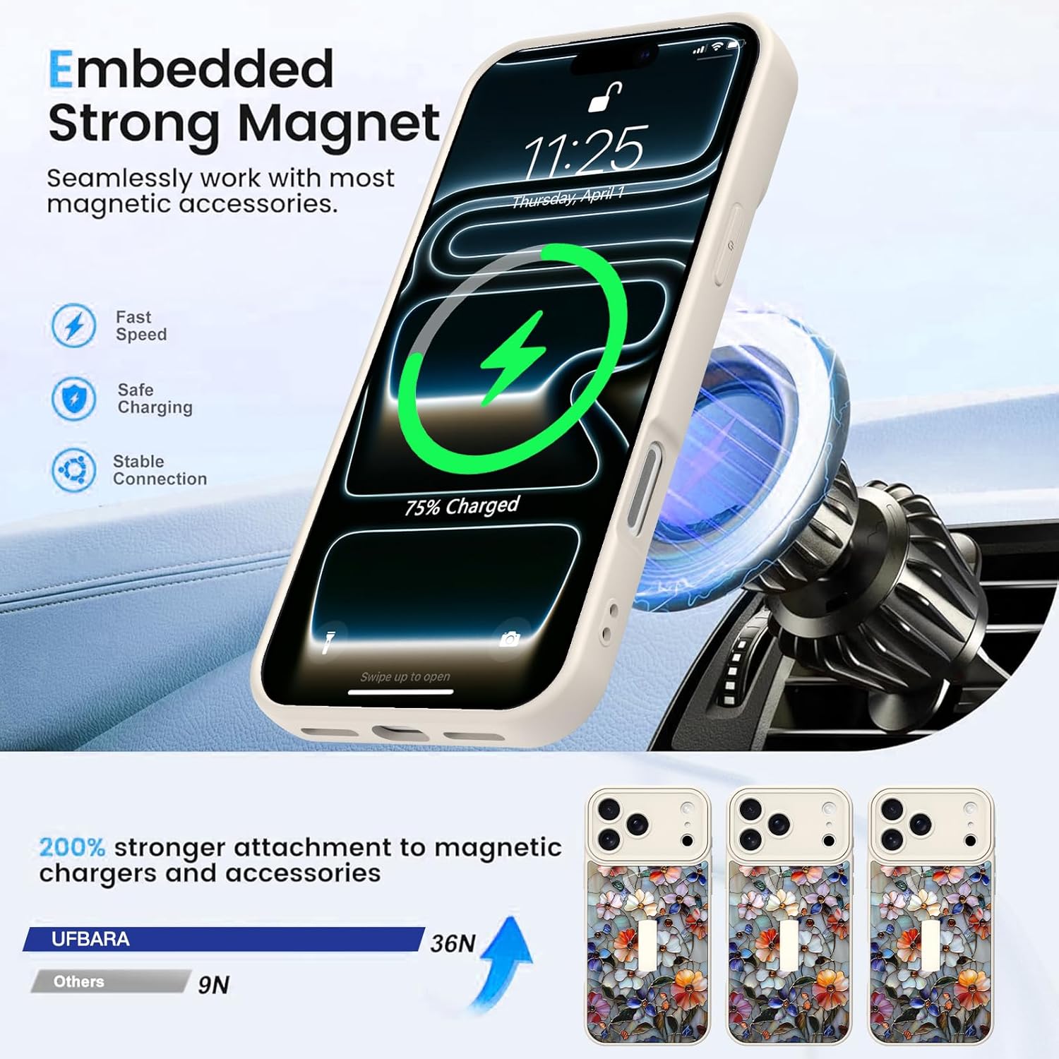 Case for iPhone 17 Pro Max with Finger Hand Strap Kickstand [Compatible with Magsafe] Cute Marble Pressed Flower Pattern Design for Women Man Slim Full Camera Protection Shockproof Phone Case