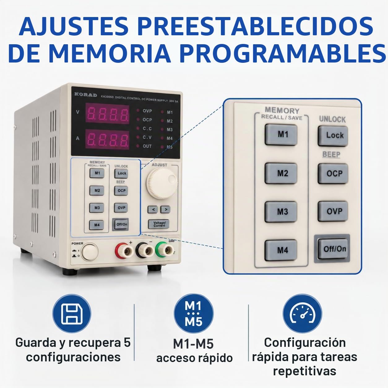 Alimentación de laboratorio ka3005d 0-30 V/0-5 A convertidor de tensión | Alimentación estabilizada e DC ajustable y programable con pantalla LED de 4 dígitos de alta precisión