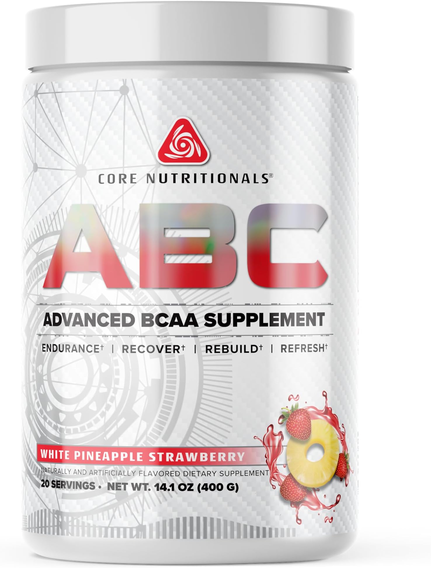 ABC Advanced BCAA Supplement | Amino Acid Recovery Blend | with Glutamine, Beta Alanine, Citrulline Malate | 20 Servings (White Pineapple Strawberry)