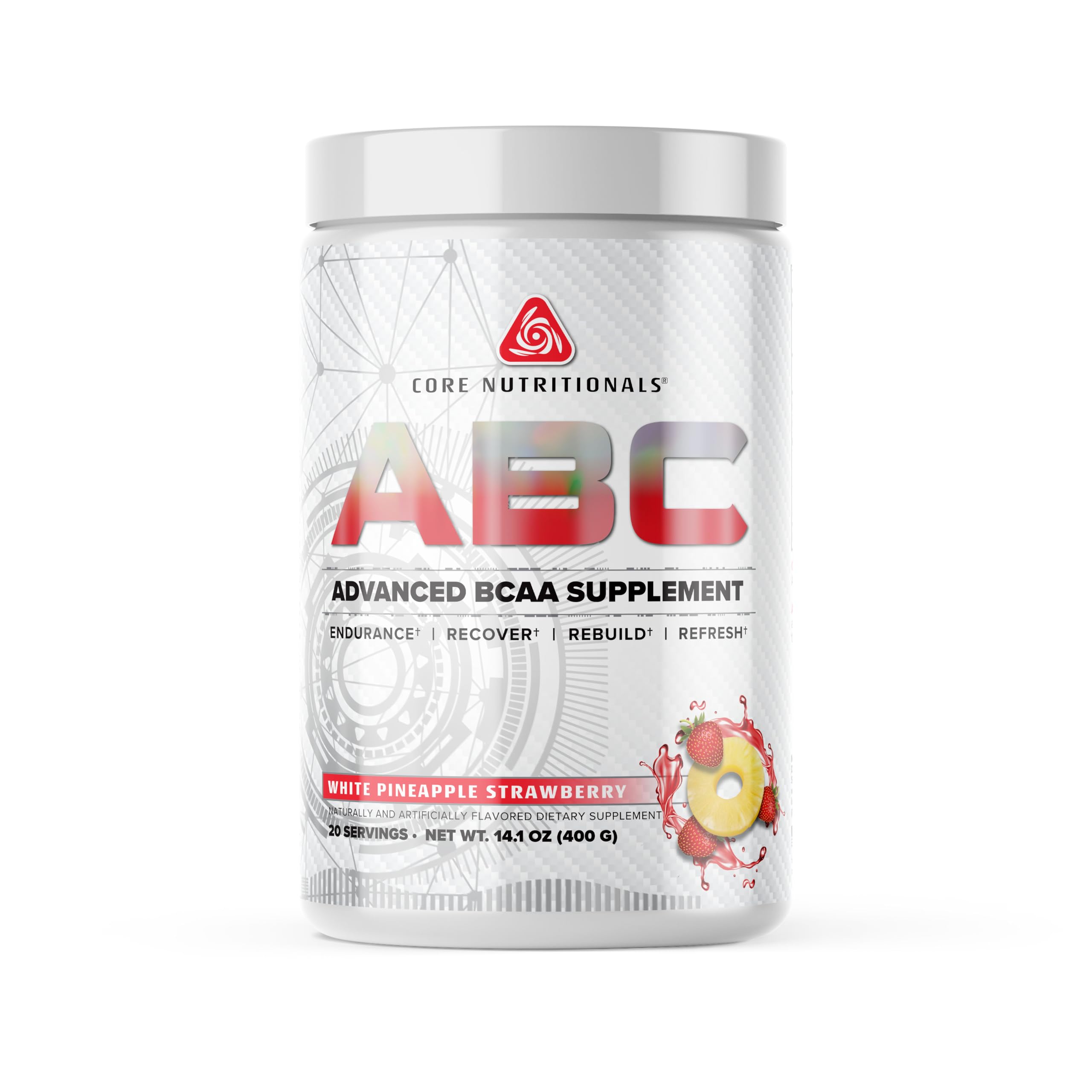 Core Nutritionals ABC Advanced BCAA Supplement | Amino Acid Recovery Blend | with Glutamine, Beta Alanine, Citrulline Malate | 20 Servings (White Pineapple Strawberry)