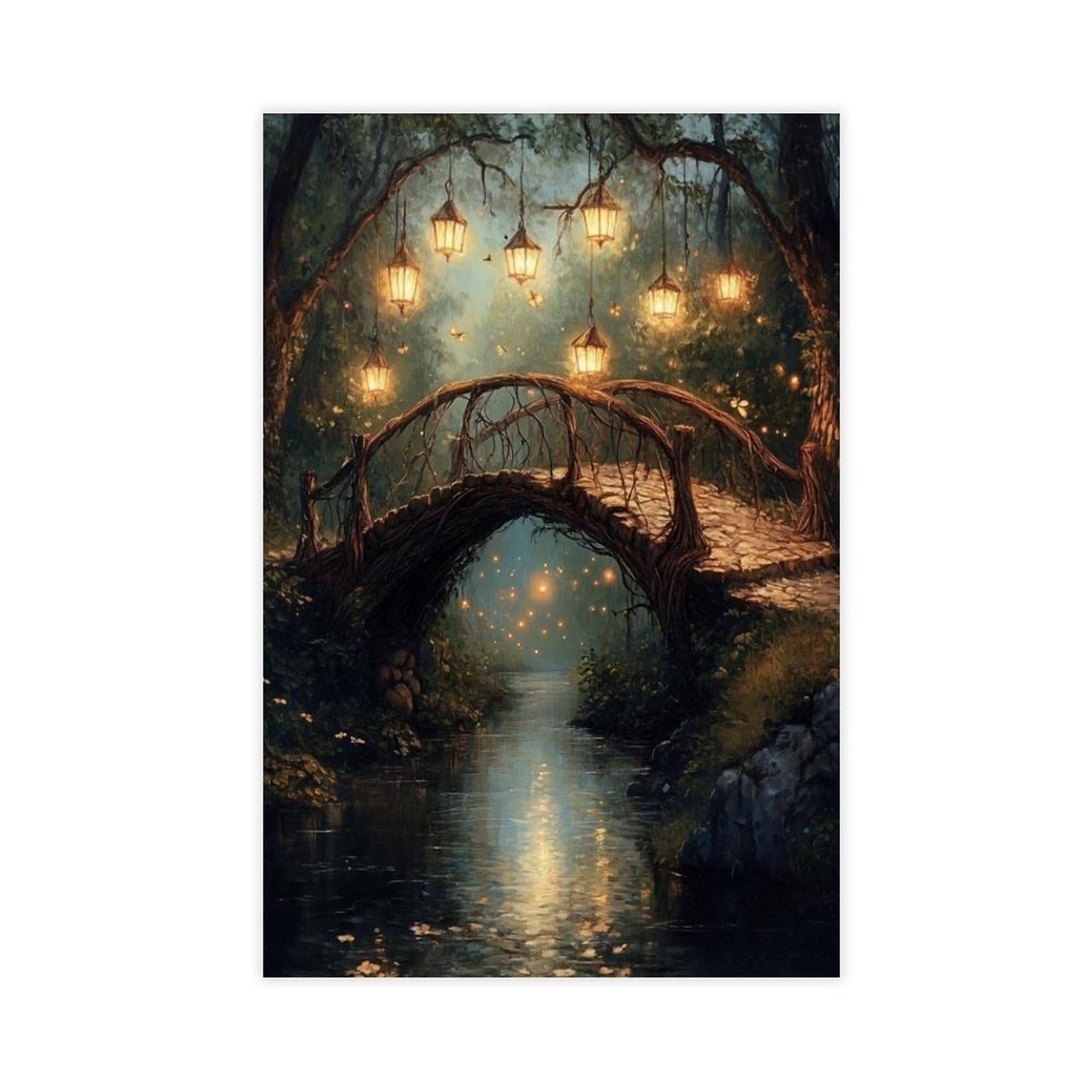 Bareronor Brown Magical Forest Bridge Canvas Poster Bedroom Decor Landscape Office Room Decor Gift 24" L X 36" W