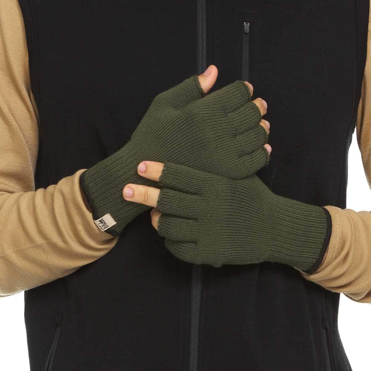 Merino Wool Fingerless Gloves - Hunting and Fishing Liner - Half Finger Warm Knitted Gloves - Image 3