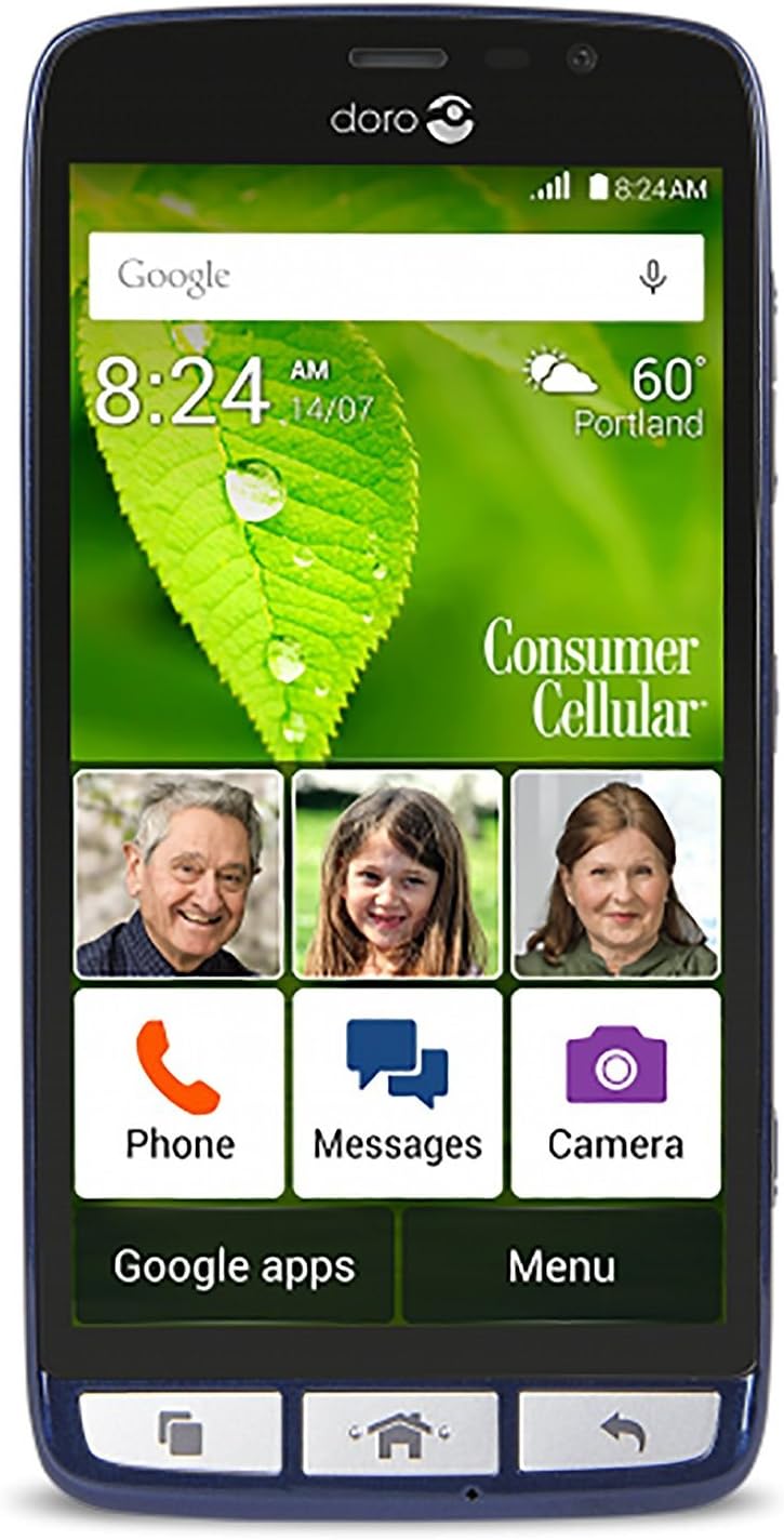 Doro 824 SmartEasy Senior-Friendly GSM Unlocked - 1.2GHz Processor - 5.5" Android Cell Phone - Blue