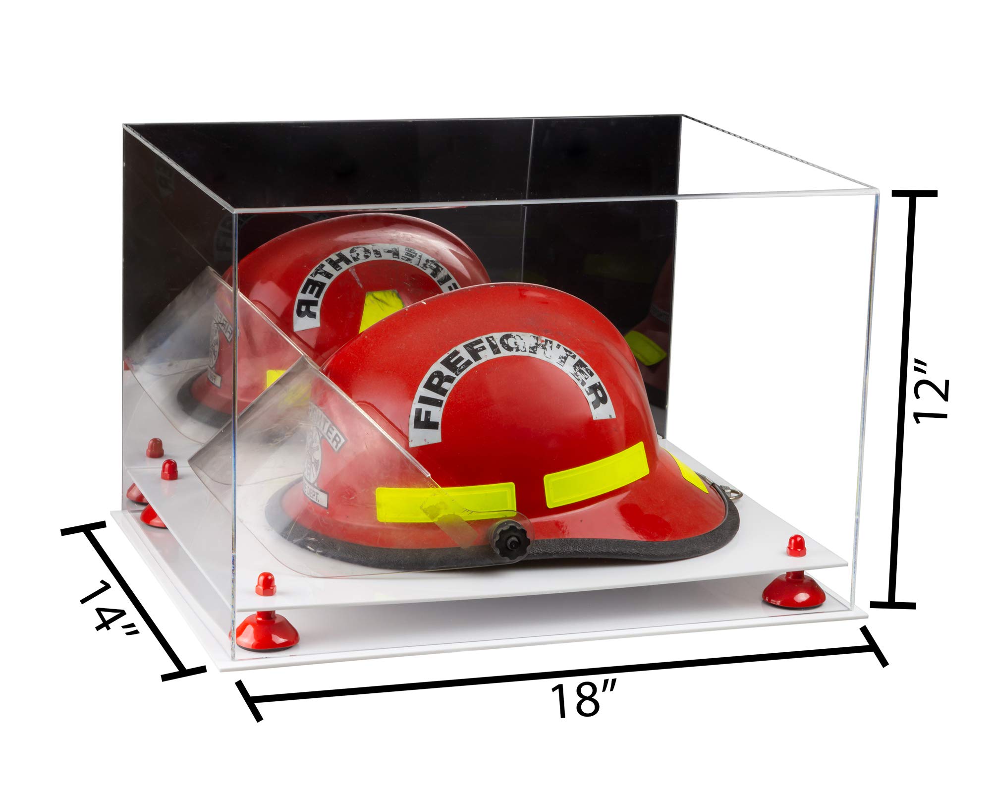 Better Display Cases Versatile Acrylic Display Case - Large Rectangle Box with Mirror, Red Risers and White Base 18