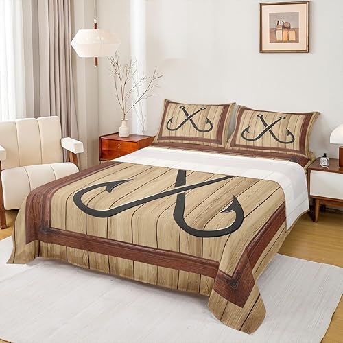 Juego de sábanas náuticas de gancho de pescado para niños, tamaño Queen, juego de ropa de cama con diseño náutico de ancla, casa de lago, decoración