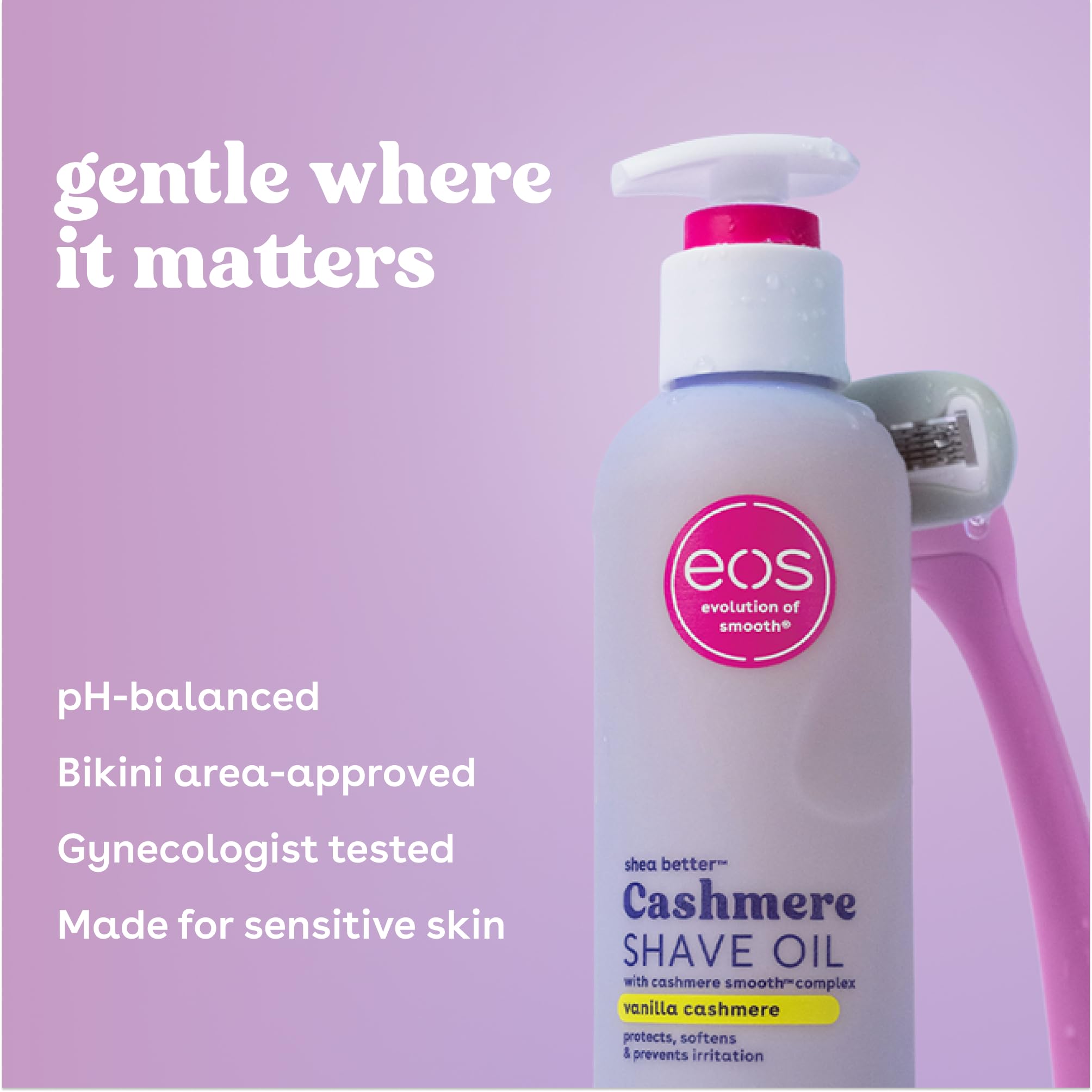 eos Cashmere Shave Oil, Vanilla Cashmere, Soothing Moisturizing, Prevents Irritation and Razor Burn, Bikini Area-Approved, Body Care, 6 fl oz