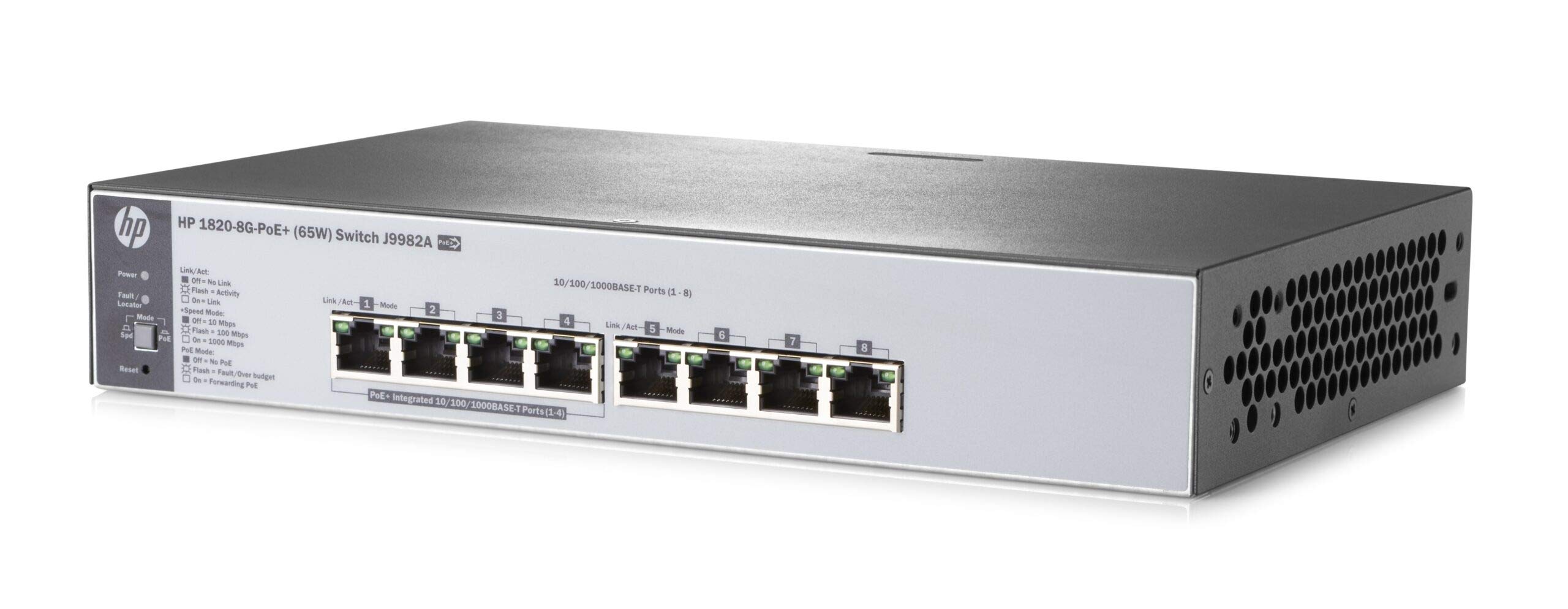 HPE OfficeConnect 1820 8-Port PoE Gig Smart Switch-8xGE PoE on Ports  (65W) Fanless (J9982A#ACC)