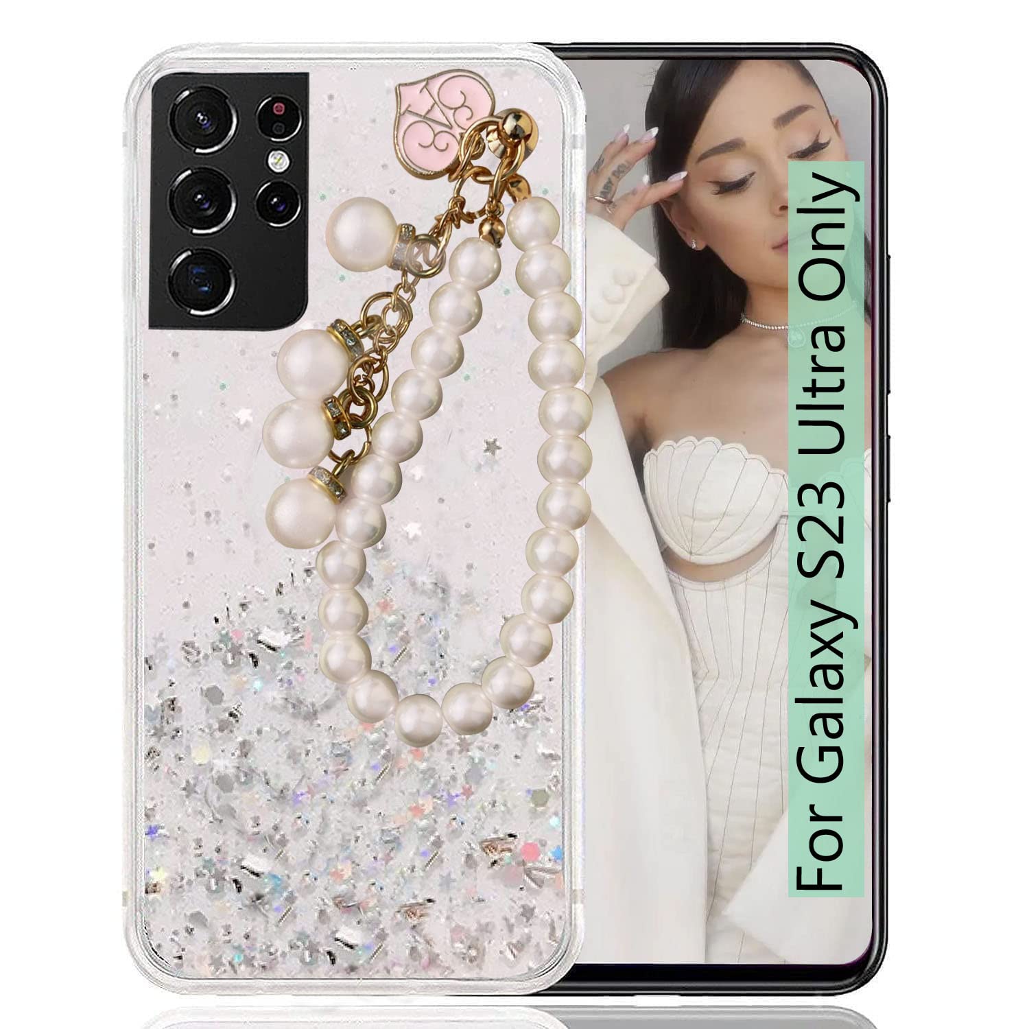 KC Back Cover for Samsung Galaxy S23 Ultra 5G, Non Moving Dry Fixed Glitter Luxury Shiny Pearls Wrist Hanging Chain Soft Silicone Case (Transparent) (B0BWJSDZM8) Amazon Price History, Amazon Price Tracker