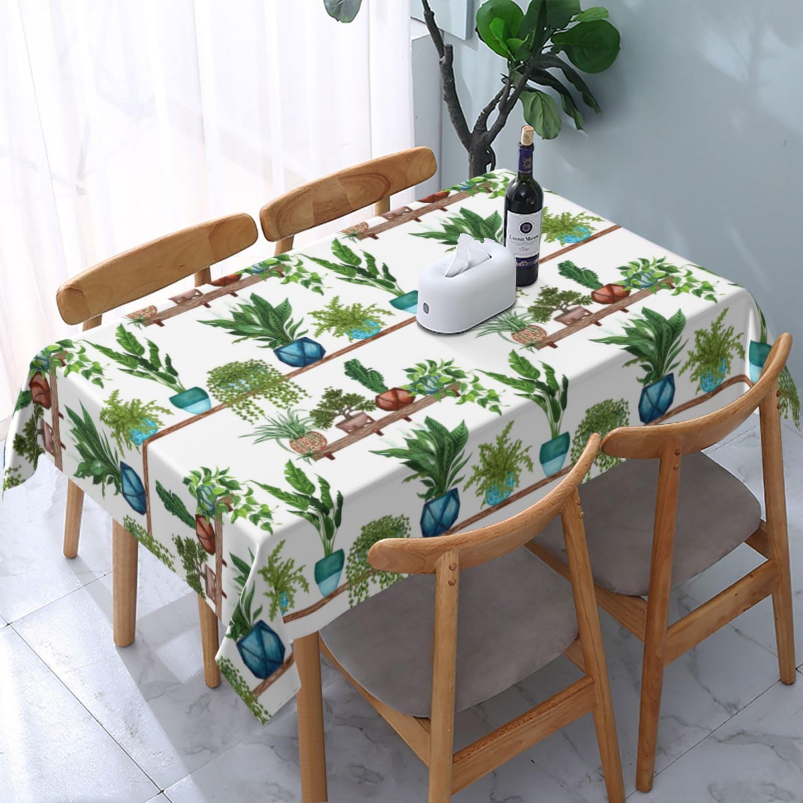 HLBSDM Green Plant Rectangle Tablecloth Cute Botanic Waterproof Table Cloth