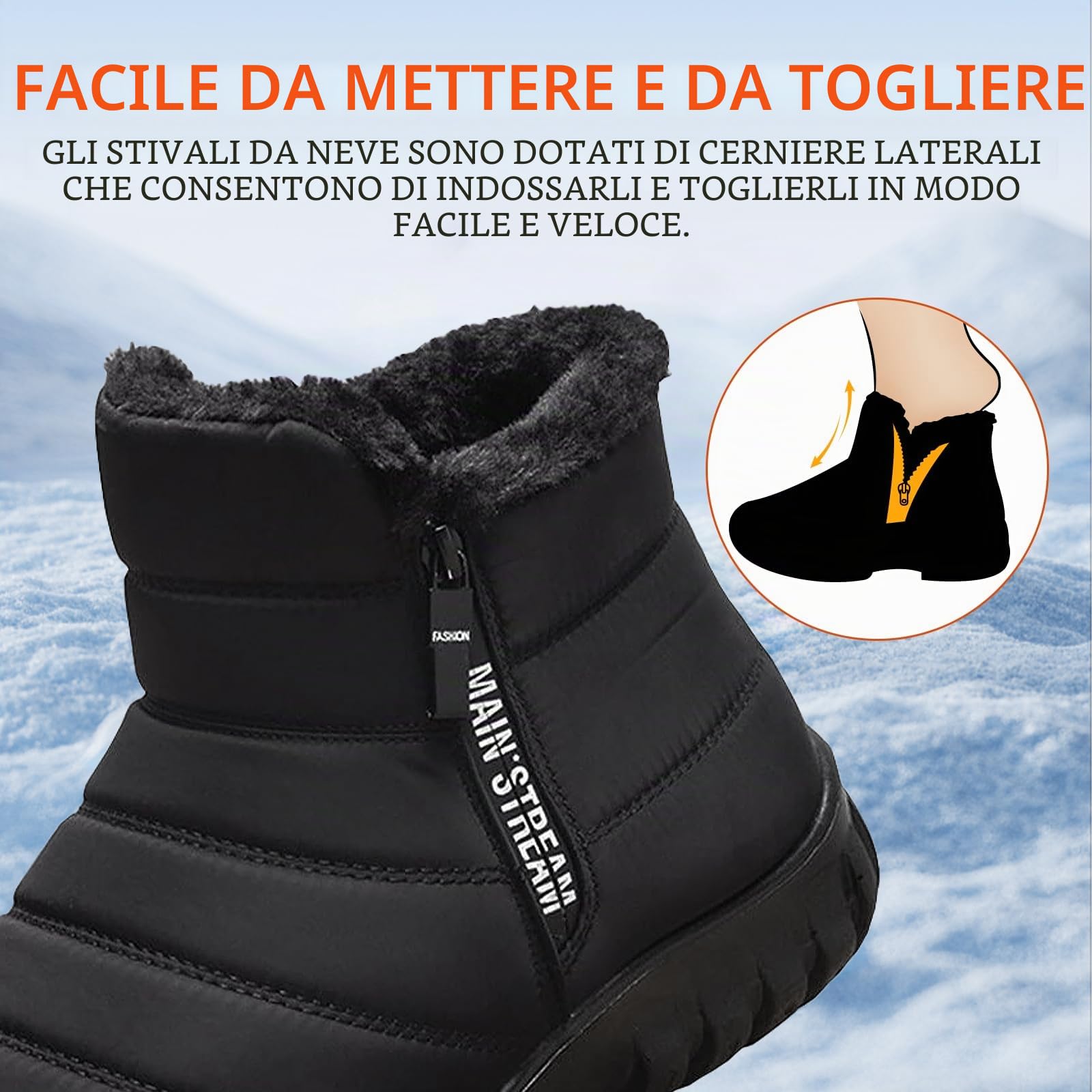 Bravover Stivali da Neve Uomo Invernali Cerniera Foderato in Pelliccia Caldi Impermeabili Antiscivolo Outdoor Boots Scarponcino Trekking Scarpe Comodo