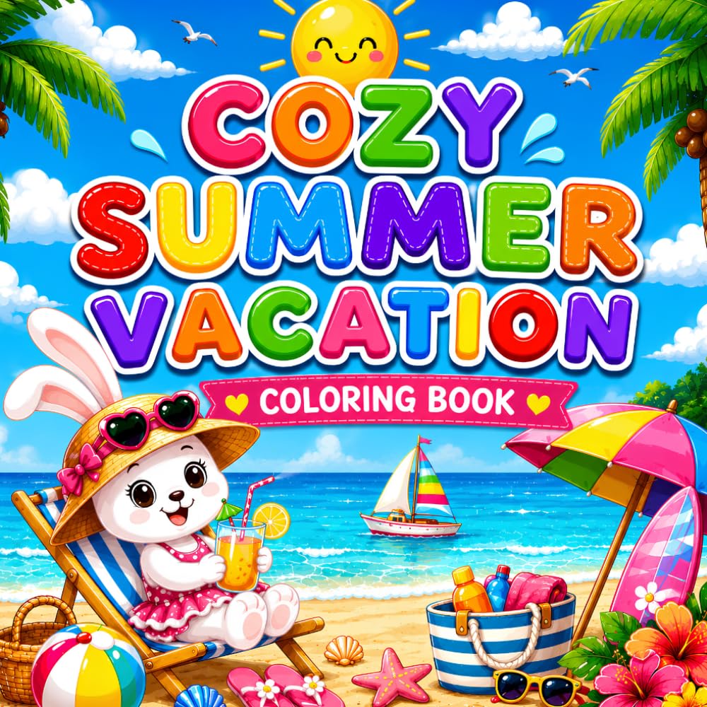 Cozy Summer Vacation Coloring Book: Bold and Easy Summer Scenes Featuring Cute Animal Friends for Relaxation and Fun