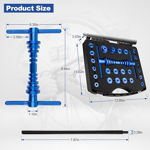 Miniatura 3 de Kit de prensa de rodamientos de bicicleta de 25 piezas para cubo de rueda, instalación de punto de pivote de marco de cola suave con herramienta de