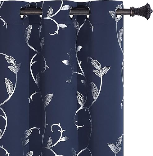 Miniatura 30 de BUHUA Cortinas opacas con estampado de flores, cortinas de ventana con aislamiento térmico, patrón de vid elegante en plata para habitación de bebé,