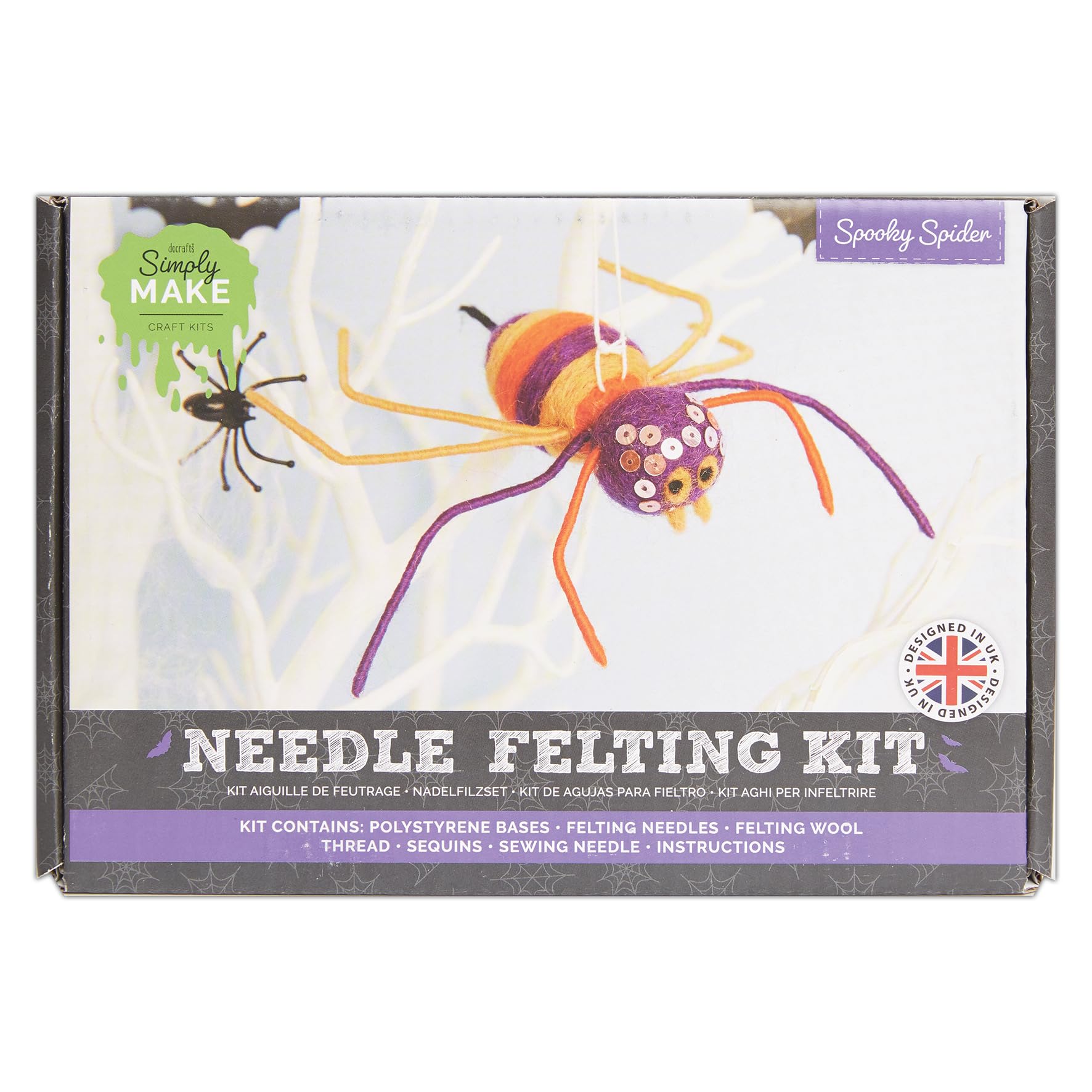 Simply Make Needle Felting Kit Halloween Spider, Including Wool, Needles, Tools, for Beginners Needle Felting Craft Kits