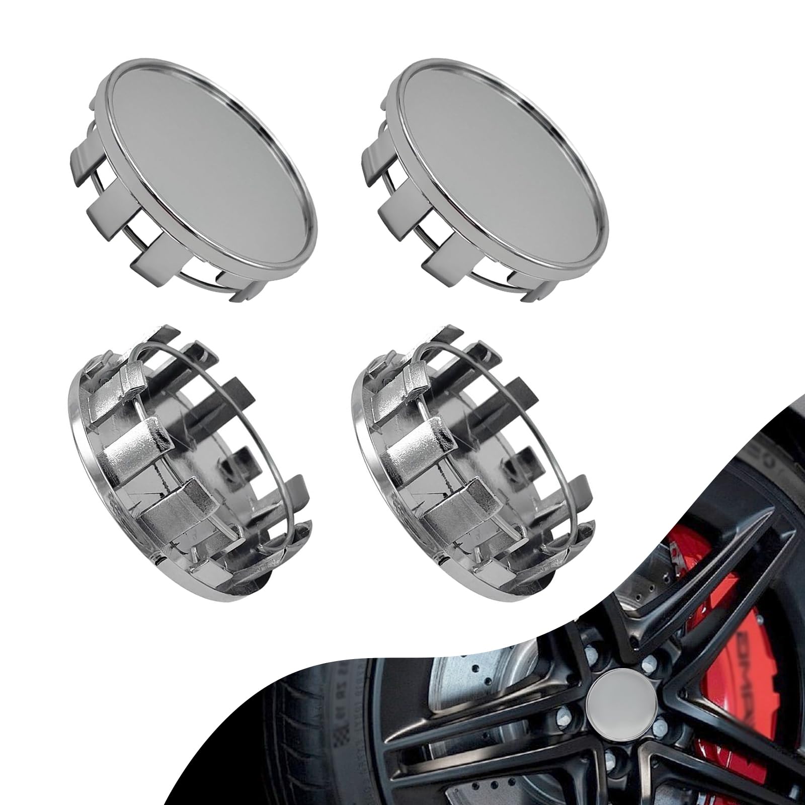 4 PCS Car Wheel Center Hub Cover, Rust Resistant Wheel Center Caps, ABS Snap-in Vehicle Rim Hub Central Hubcap Replacement, Applicable to The Original Wheel Hub Center Diameter of 1.96"(Silver)