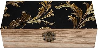 Black And Gold Wooden Keepsake Box Decorative Wood Storage Organizer with Hinged Lid Large Handmade Boxes Wedding Memory Treasure Box for Jewelry Photos Stamps Crafts