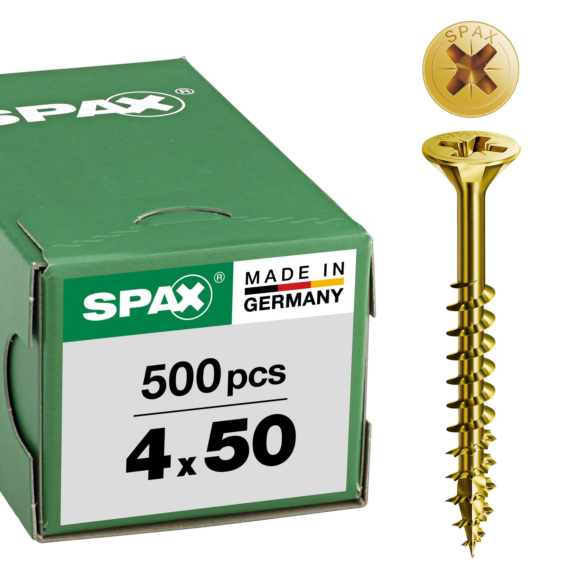 SPAX - Universal bolts, Countersunk head, Phillips/pozidriv Z, 4CUT, Part thread, Yellow zinc plated passivated A2L - 0291020350305 - Galvanised Yellow, 0.16"x1.97"