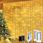 New Fairy Curtain Lights for Bedroom 300 LED, Jezoll Christmas String Lights USB Plug in 8 Modes Wall Hanging Twinkle with Remote Control for Wedding Party Backdrop Decor Warm White (9.8x9.8FT)