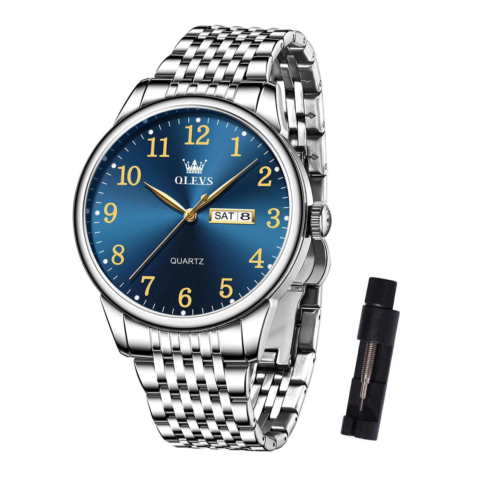 OLEVS Metallarmband Uhren Herren mit Datum Lässiger Großes Zifferblatt Herrenuhren Leuchtende Klassisch Quarz Analog Armbanduhr Damen Edelstahl Geschenke für Männer