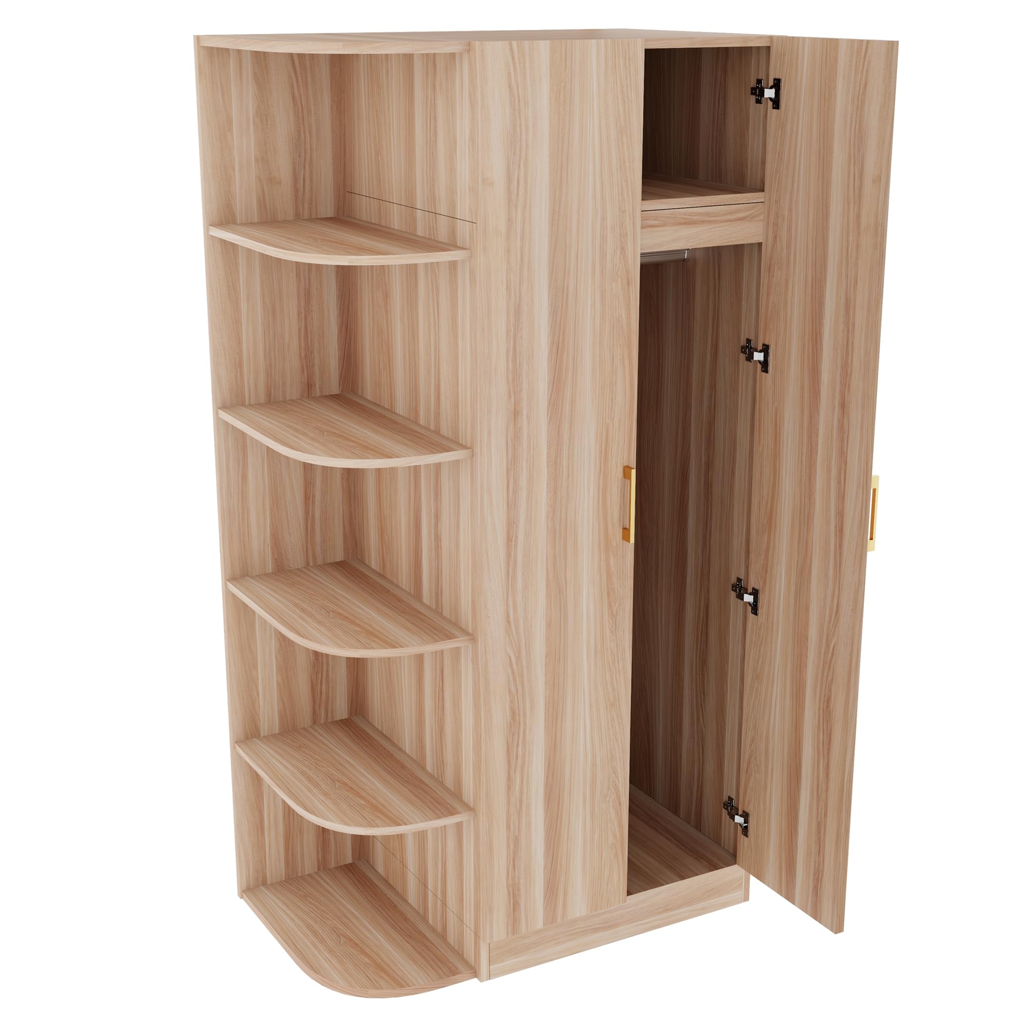 SUKY Armario de 90 x 55 x 175 cm, doble puerta, estantes, cajones, color madera natural