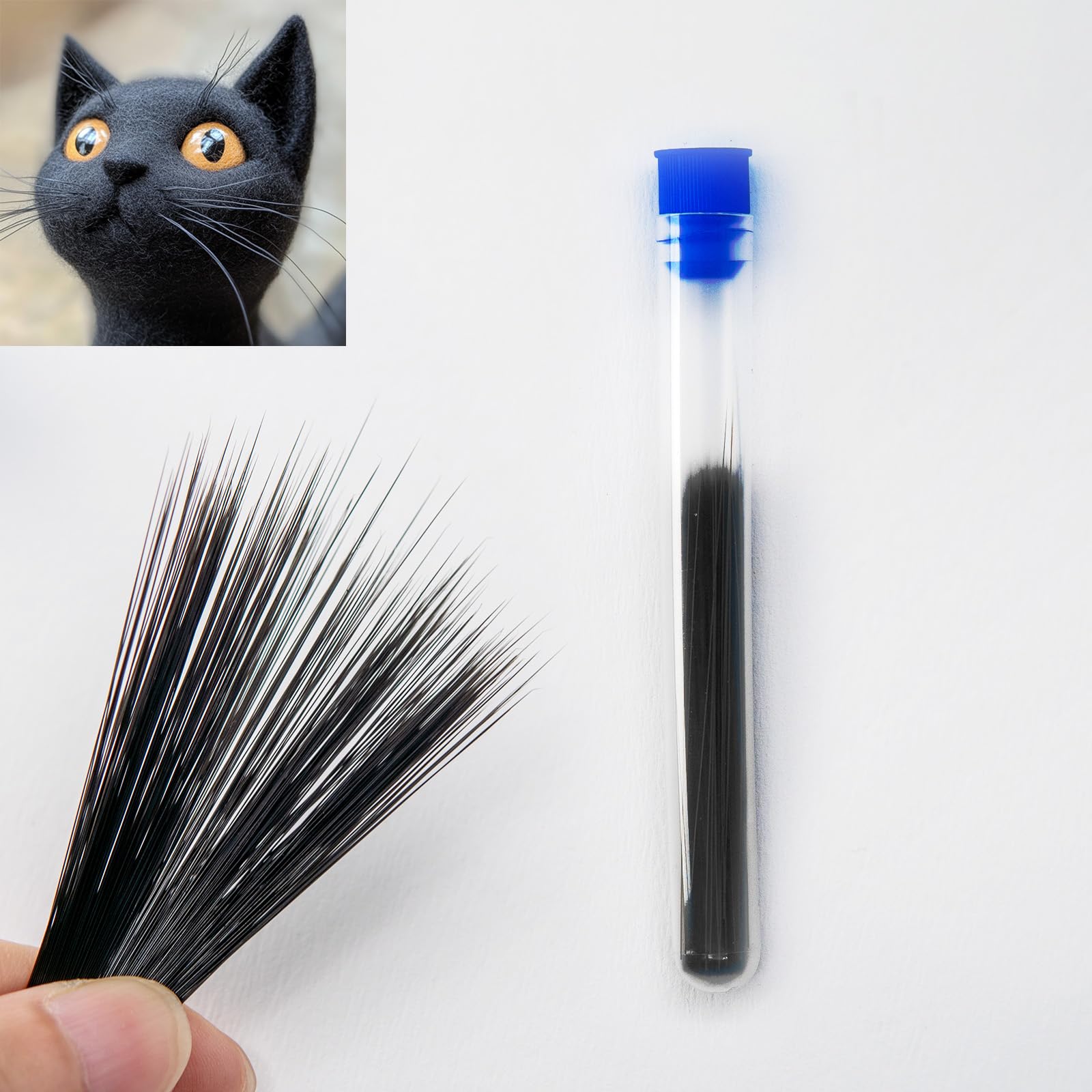Nuvretk 300pcs Cat Whiskers for Felting Needles &amp; DIY - Realistic 2.3 Inch Tapered Plastic Whiskers for Felting Supplies, Stuffed Animals &amp; Dolls &amp; Crafts (Black)