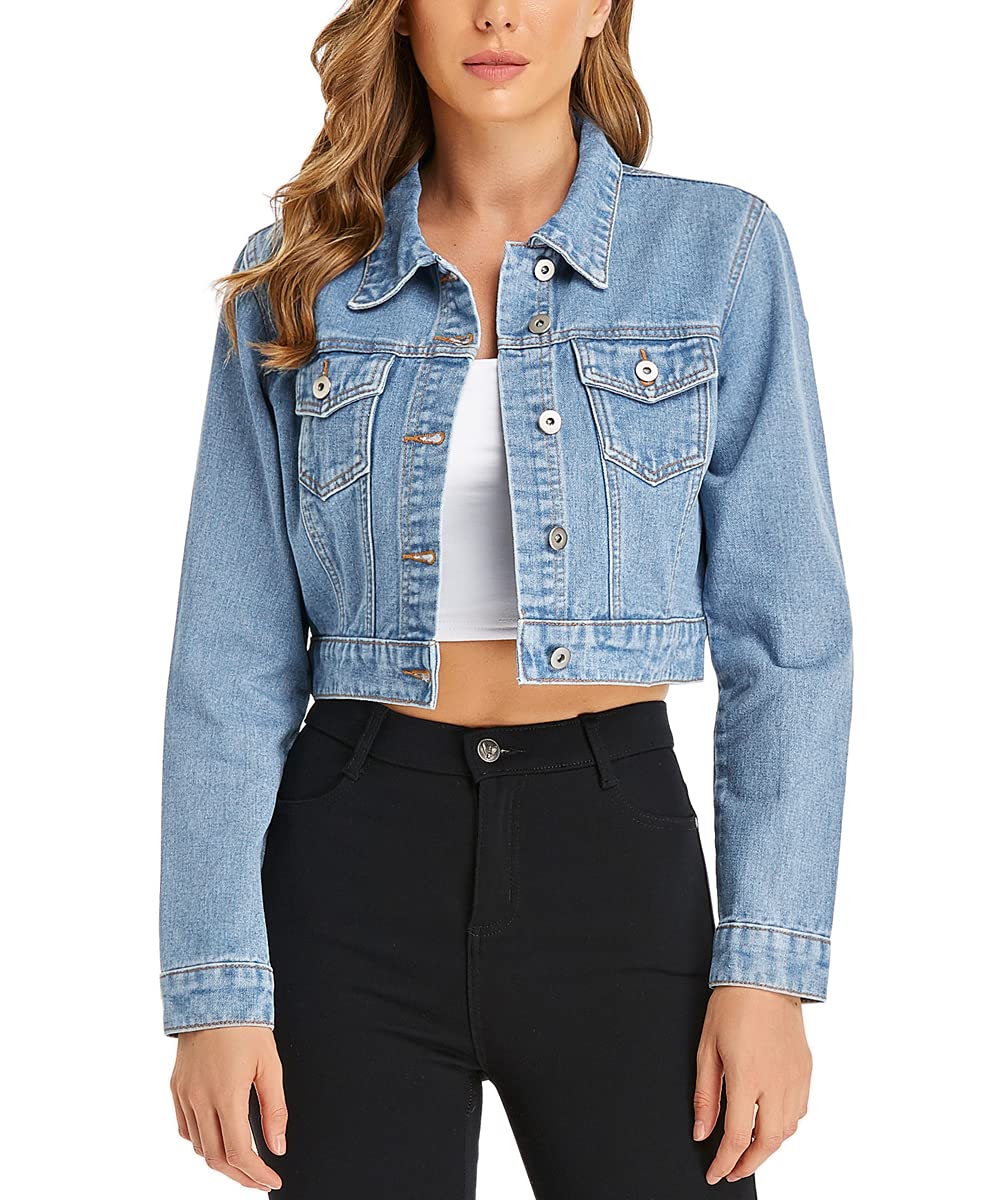 PEIQI Women’s Cropped Jean Denim Jacket