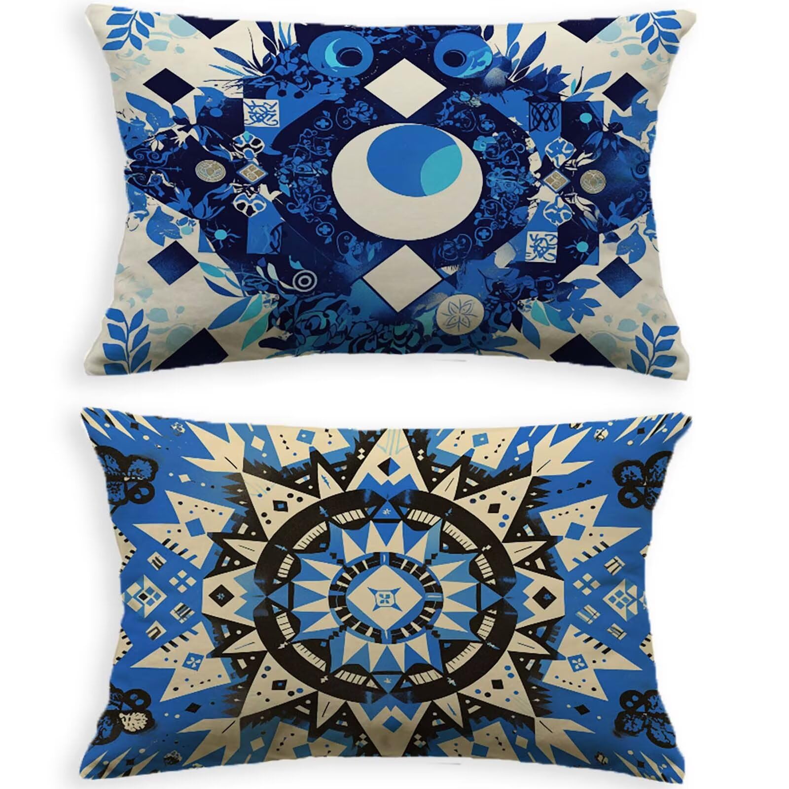 Lot de 2 housses de coussin bleu marine 70x90cm en velours bohème