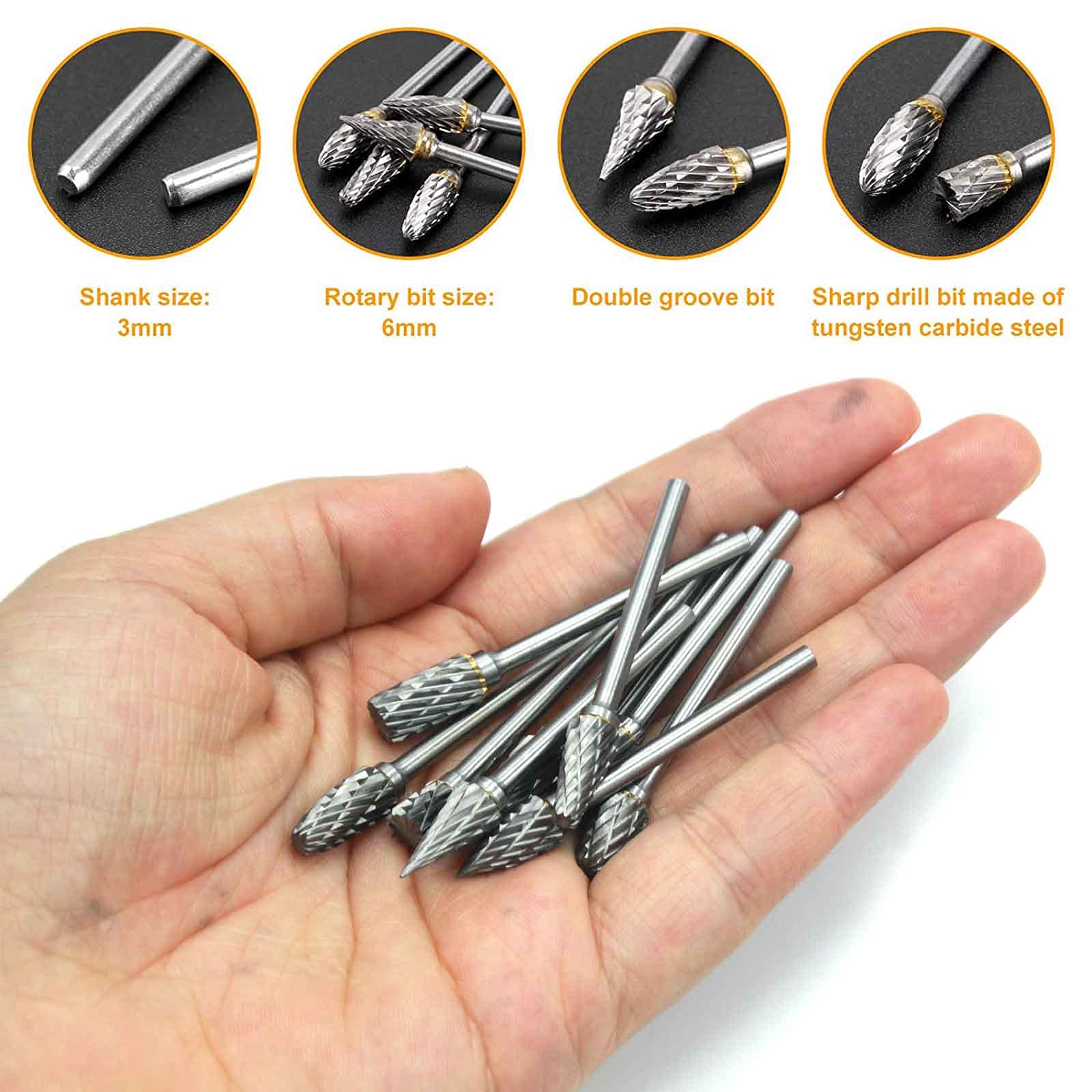 Handook Tungsten Carbide Double Cut Burr Set, 10pcs — Amazon image 5