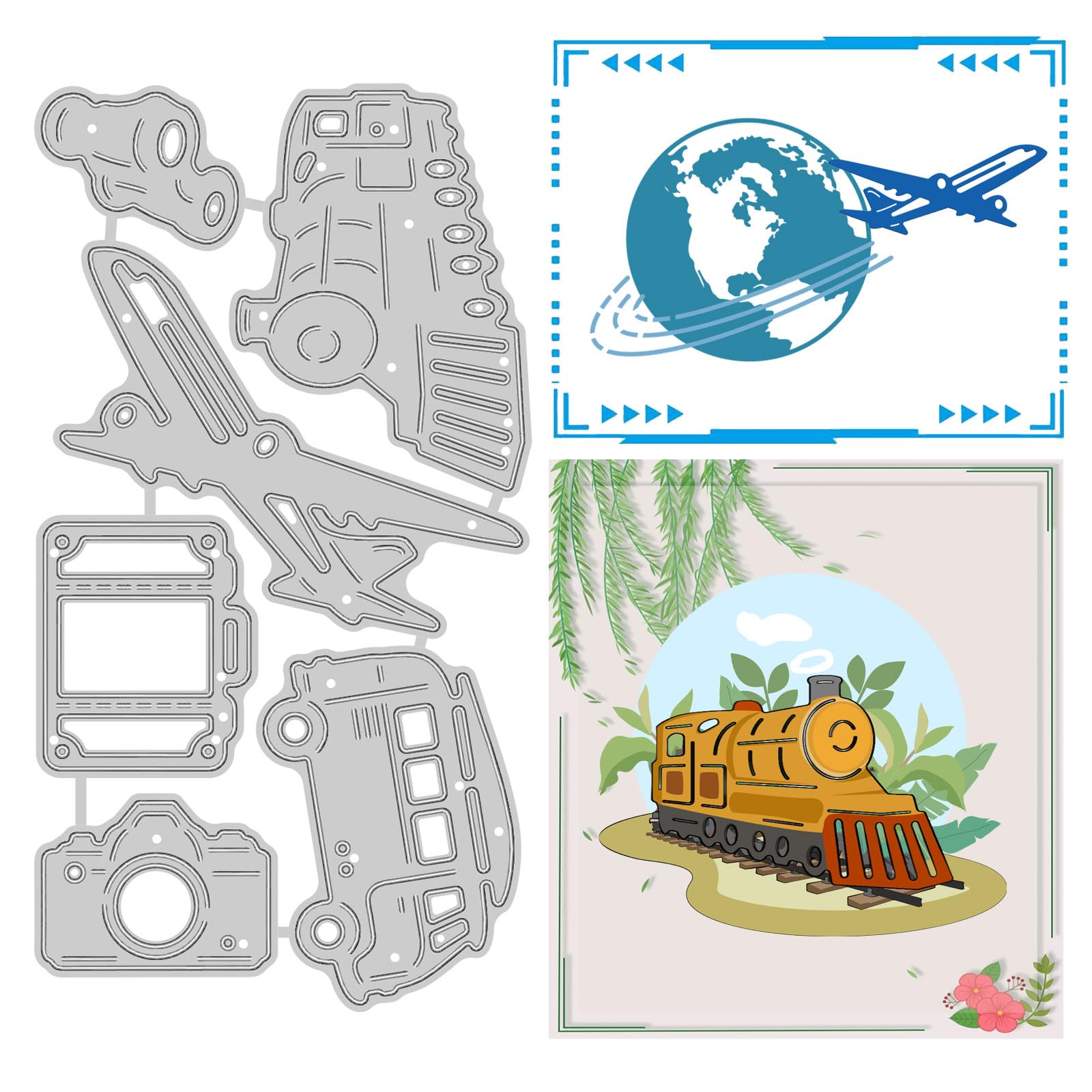 Travel Theme Metal Cutting Dies Train Plane Suitcase Carbon Steel Die Cuts Stencil Template for Scrapbook Embossing Album Paper Card Making