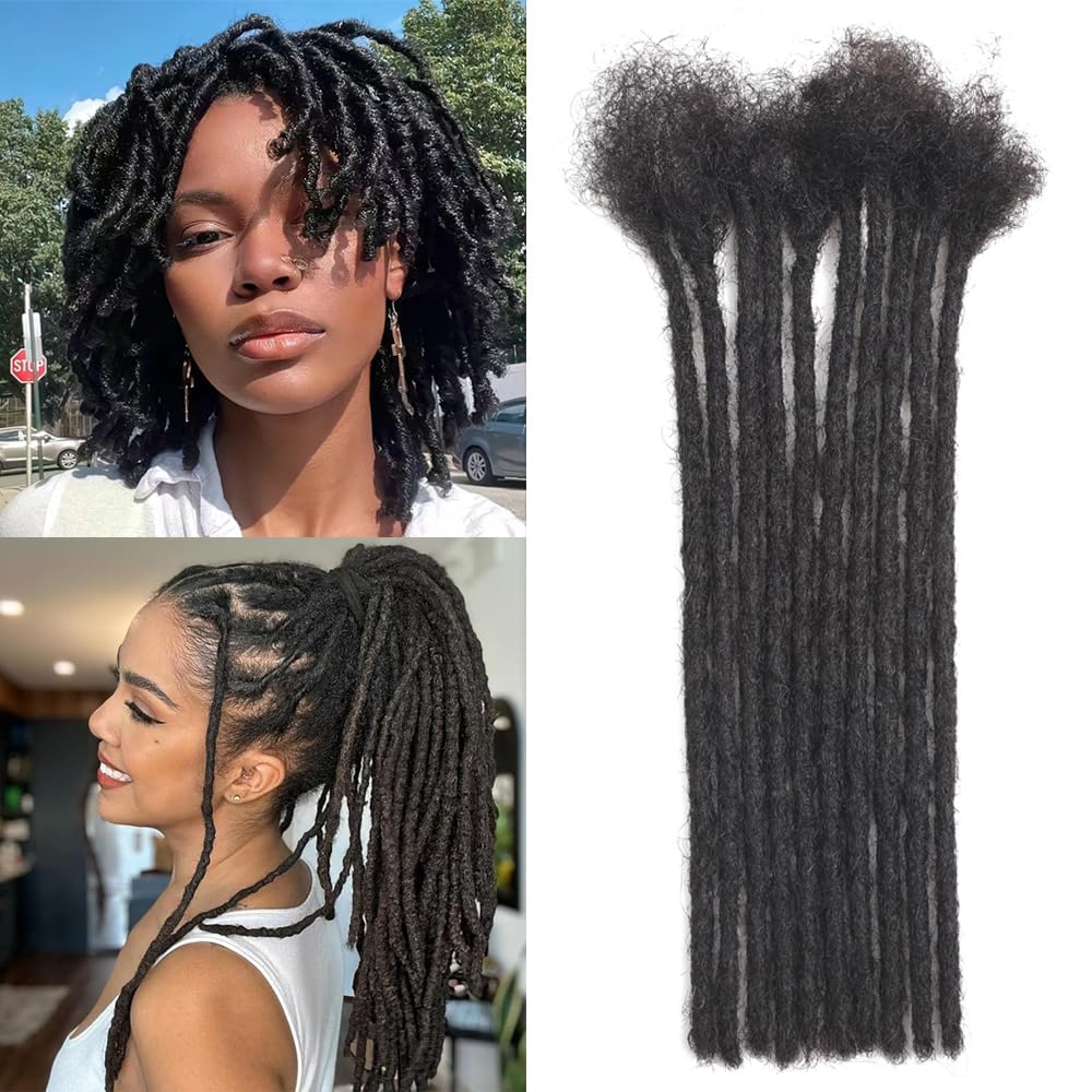 Dreadlock Extensions Human Hair 10-100 Strands 100% Full Handmade Permanent Loc Extension Human Hair for Women/Men/Kids Can Be Dyed Bleached Curled
