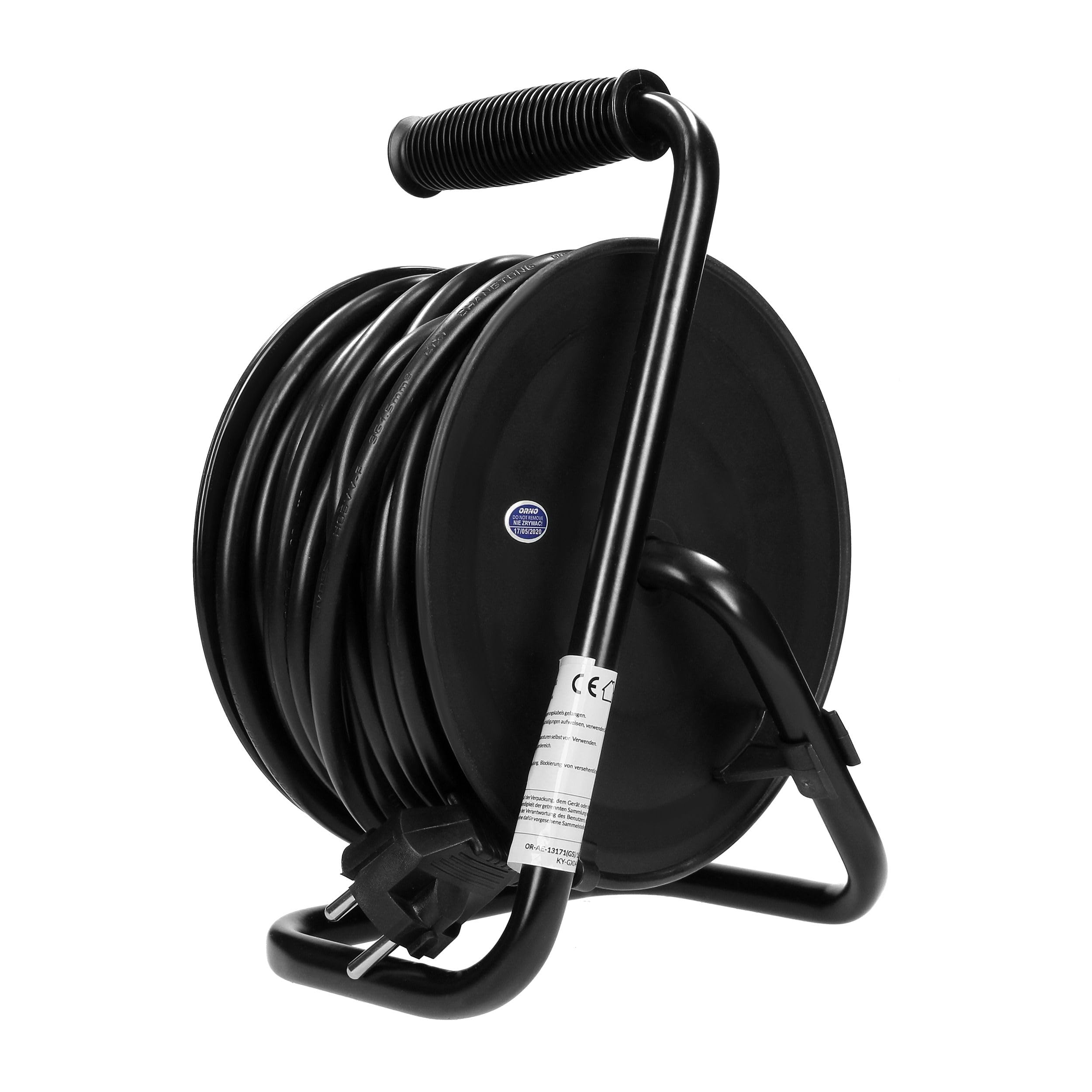 Enrollacables con 4 Tomas 2P+T (Schuko) - Alargador Enchufe - Extension Electrica - Carrete con Soporte Metálico, Cable H05VV-F 3x1,5mm² Longitud 15m