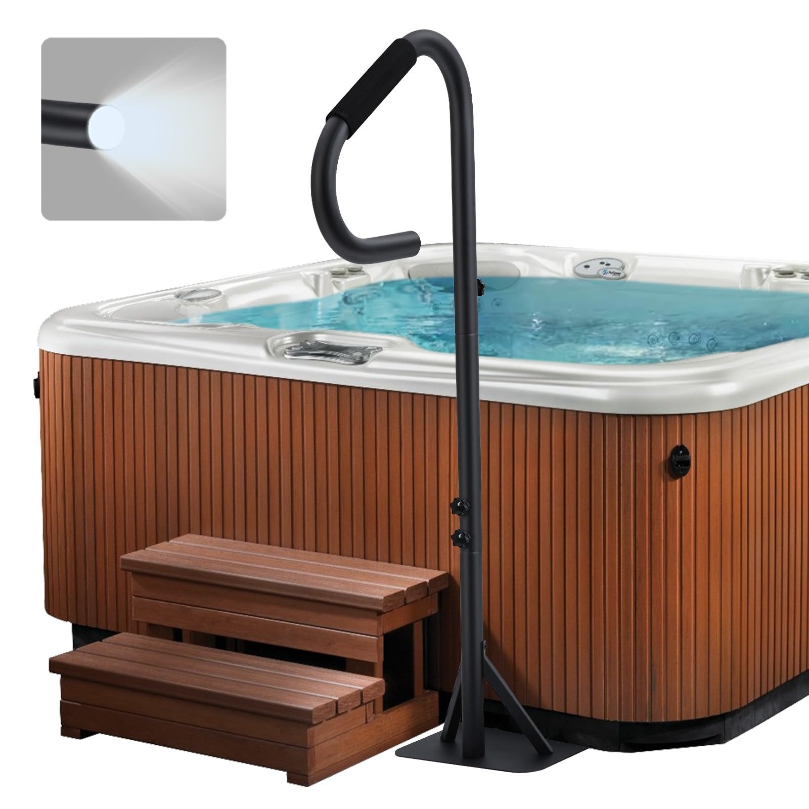 GarveeLife Hot Tub Handrail with LED Light, 360° Rotatable Spa Side Handrail with 35"～57" Adjustable Height, Hot Tub Hand Rail with Slide-Under Base and Non-Slip Grip for Indoor & Outdoor-image-29