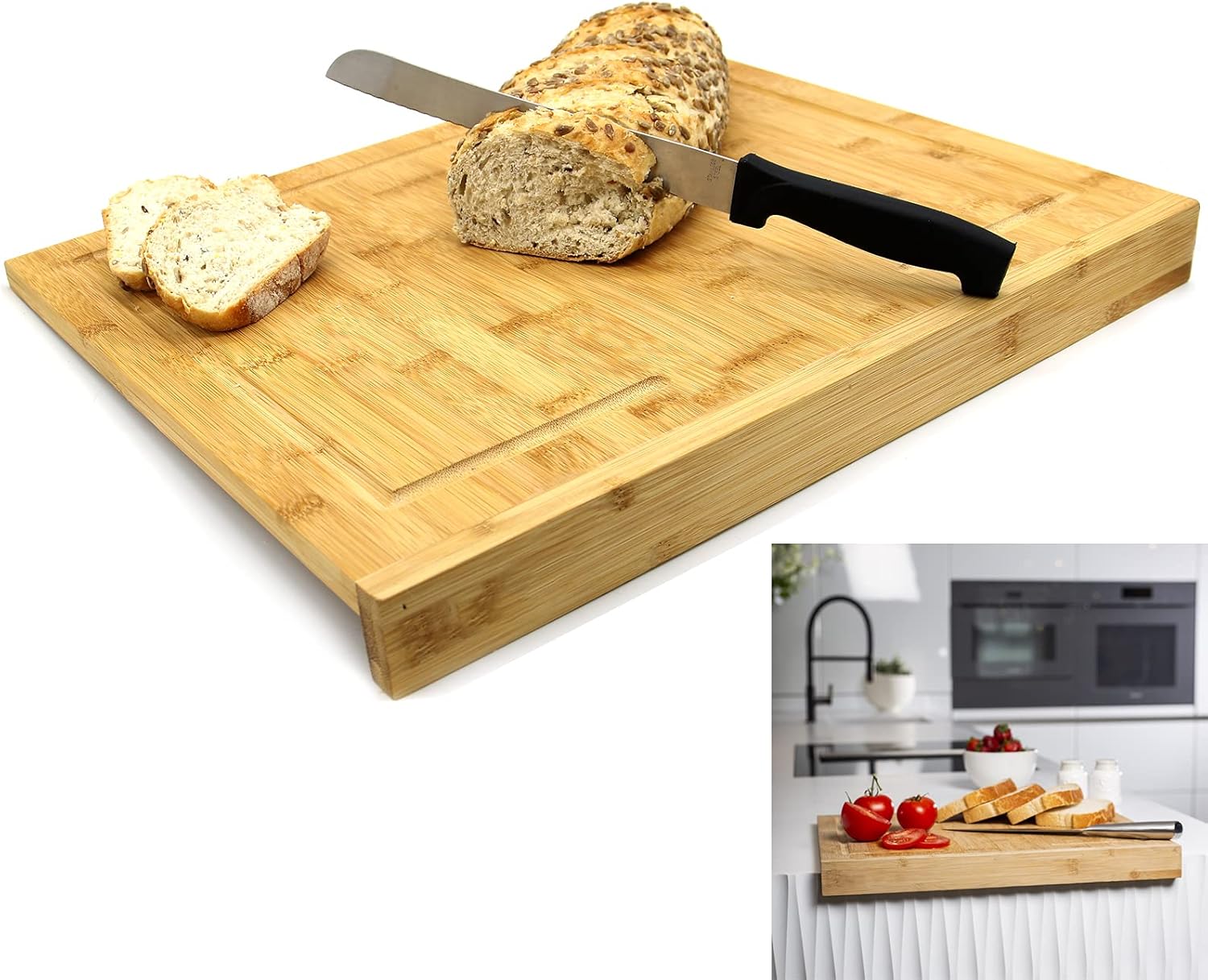 Xample® Bamboo Counter Edge Chopping Board Kitcheb Secure Wooden ...
