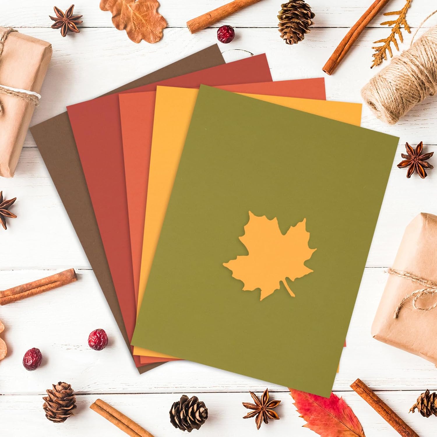 AnyDesign 50 Sheet Assorted Autumn Card Stock Paper Red Yellow Green Brown Colored Scrapbook Paper for DIY Maple Leaves Card Making Fall Thanksgiving School Office Home Supplies, 8.5 x 11 Inch