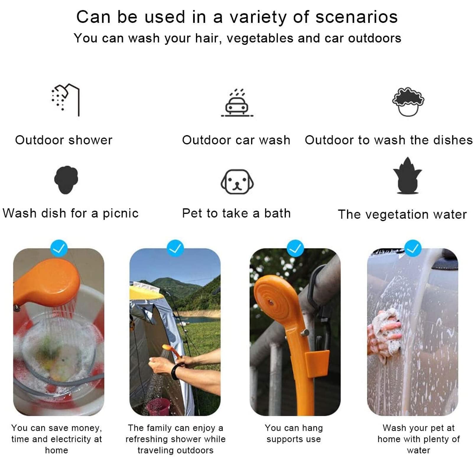 FTVOGUE Kit de Ducha Portátil para Acampar DC12V 24V Potencia del Vehículo 3.5LMin Salida de Agua con Presión Ajustable Interruptor a Prueba de Agua para Acampar Al Aire Libre Lavado de