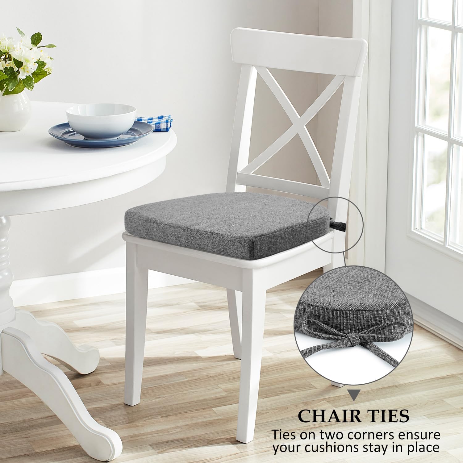 Wellsin Chair Cushions for Dining Chairs 6 Pack - Kitchen Chair Cushions with Ties and Non-Slip Backing - Dining Chair Pads 16"X16"X2", Dark Gray - Image 5