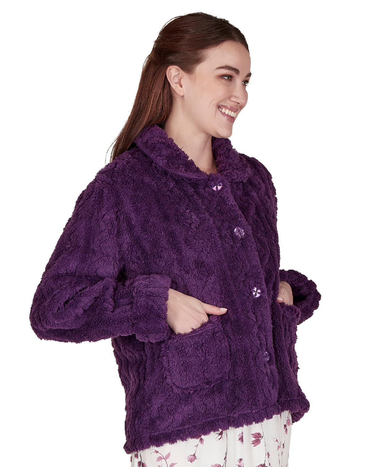 Undercover Women's Purple Diamond 'Diamond Jacquard' Button Bed Jacket 67476 Purple Xl-2Xl