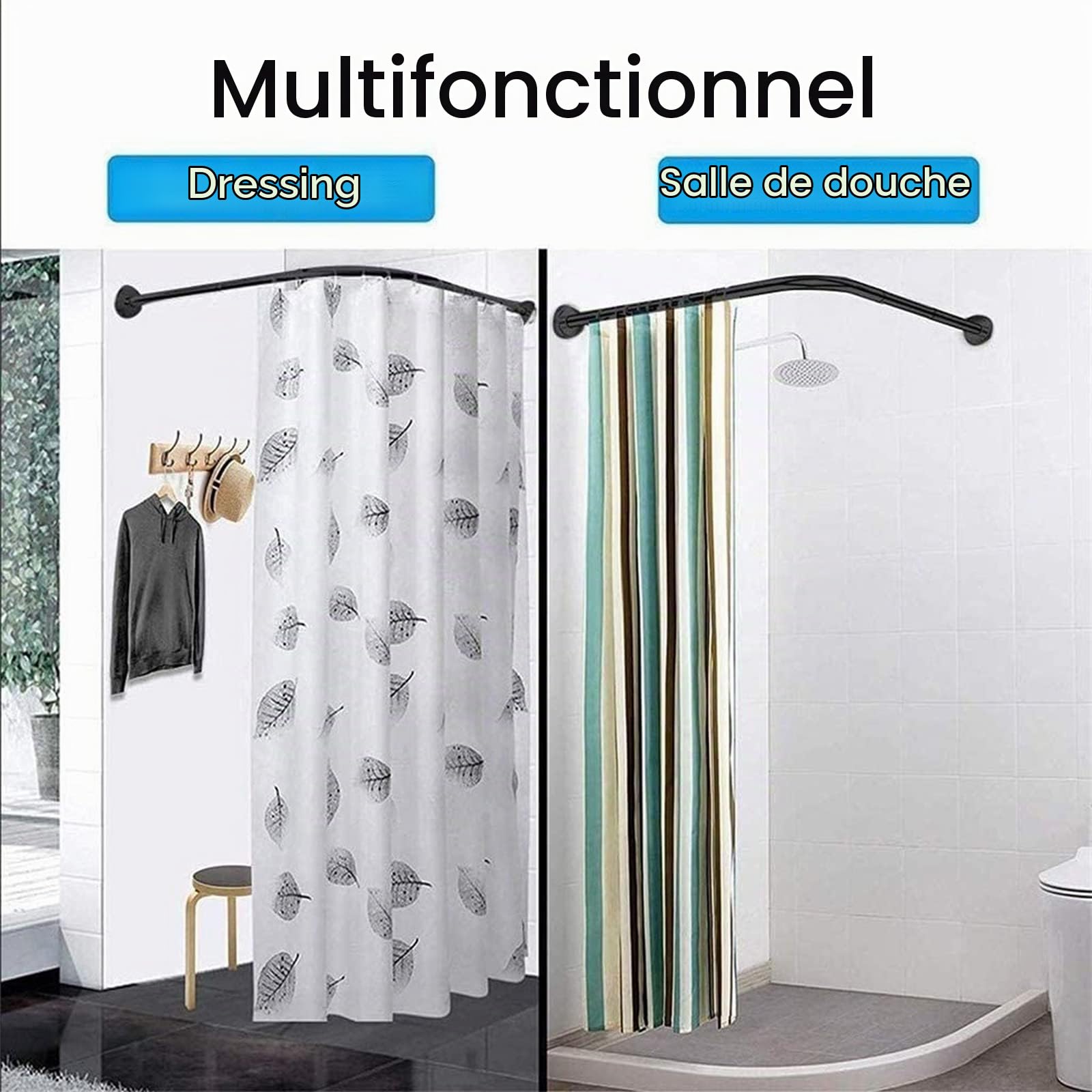 Barre De Douche Extensible sans Percage Angle en Forme De L,RéGlable Tringle De Rideau De Douche Courbé d'angle Bain Baignoire Acier Inoxydable(Size:60-80cm*60-80cm)