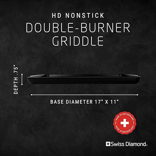 Miniatura 3 de Swiss Diamond Plancha de doble quemador de 17 x 11 pulgadas alta definición antiadherente de aluminio doble quemador sin PFOA apta para lavavajillas