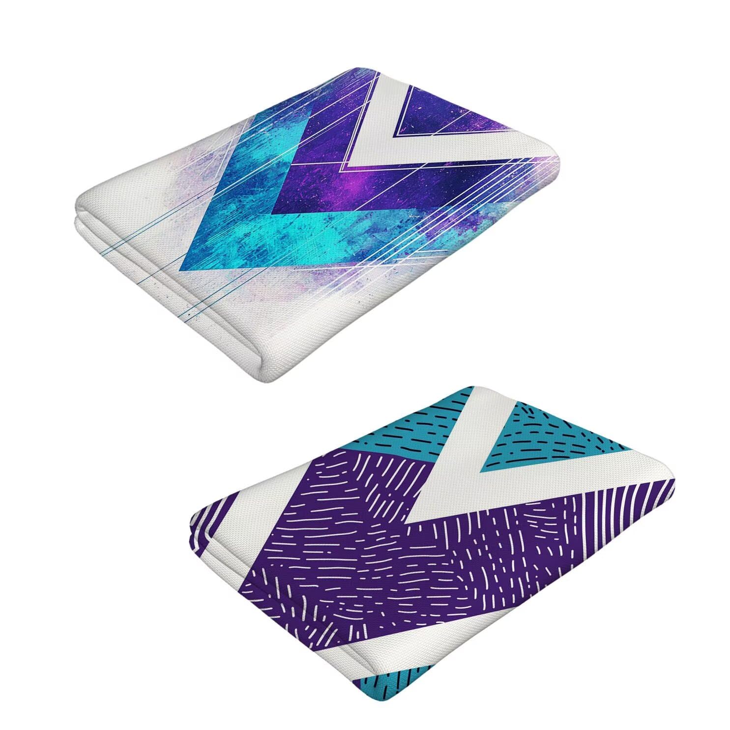 Strandtuch XXL, Mikrofaser Handtuch 2er Set 90 x 200 cm Groß Badetuch, Violett Geometrie Strandtuch Schnell Trocknendes, Sandbeständig, Summer Saunahandtuch Herren, Geschenke für Frauen C-1118