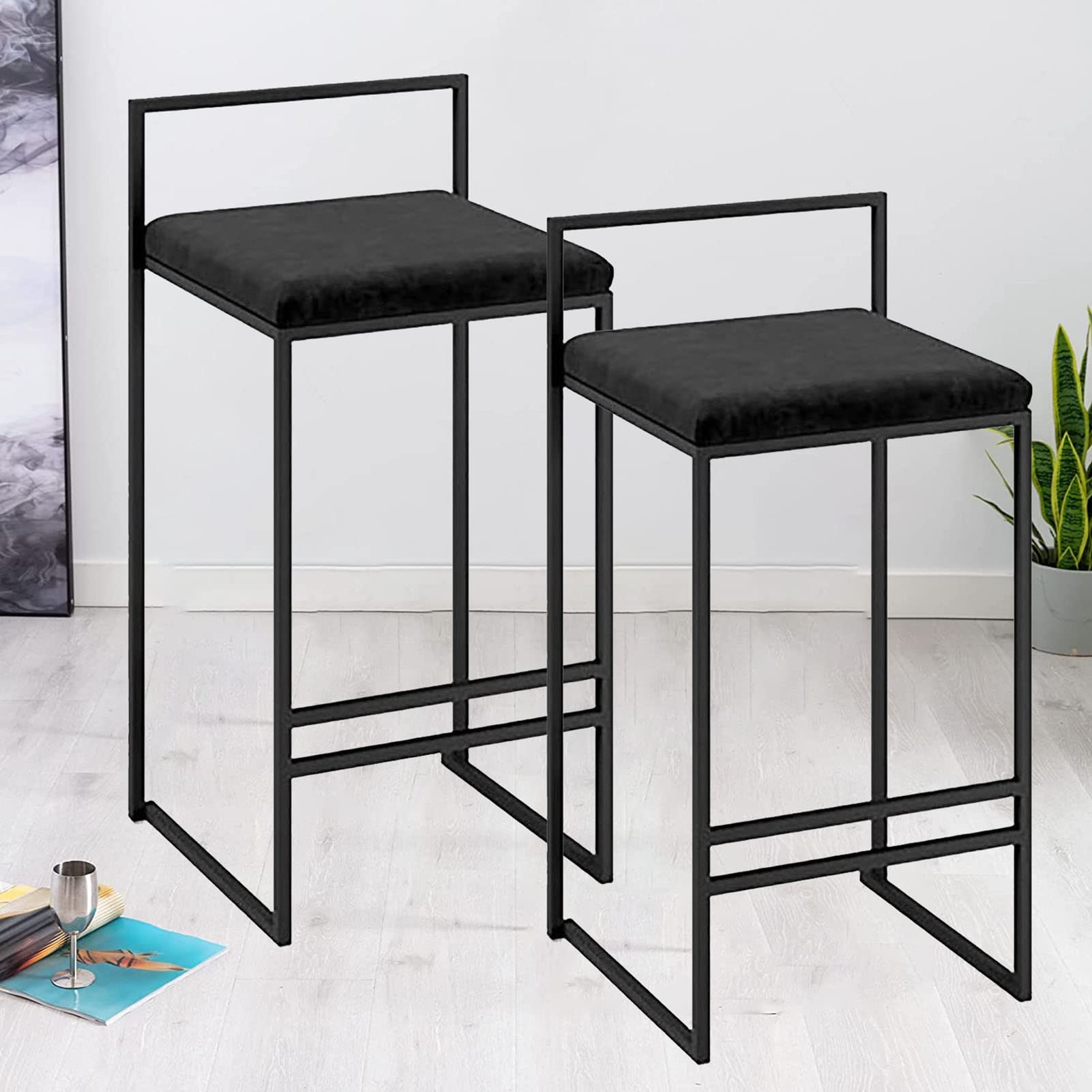 Tabourets de bar avec velours rembourré DASHADAO - Chaises de salle à manger 65 cm