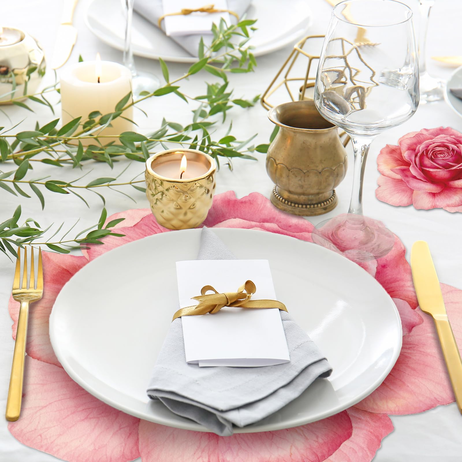 Geosar Juego de 200 manteles individuales desechables de papel con forma de rosa con forma de rosas, manteles individuales desechables para San Valentín, Día de la Madre, verano, primavera, barbacoa,