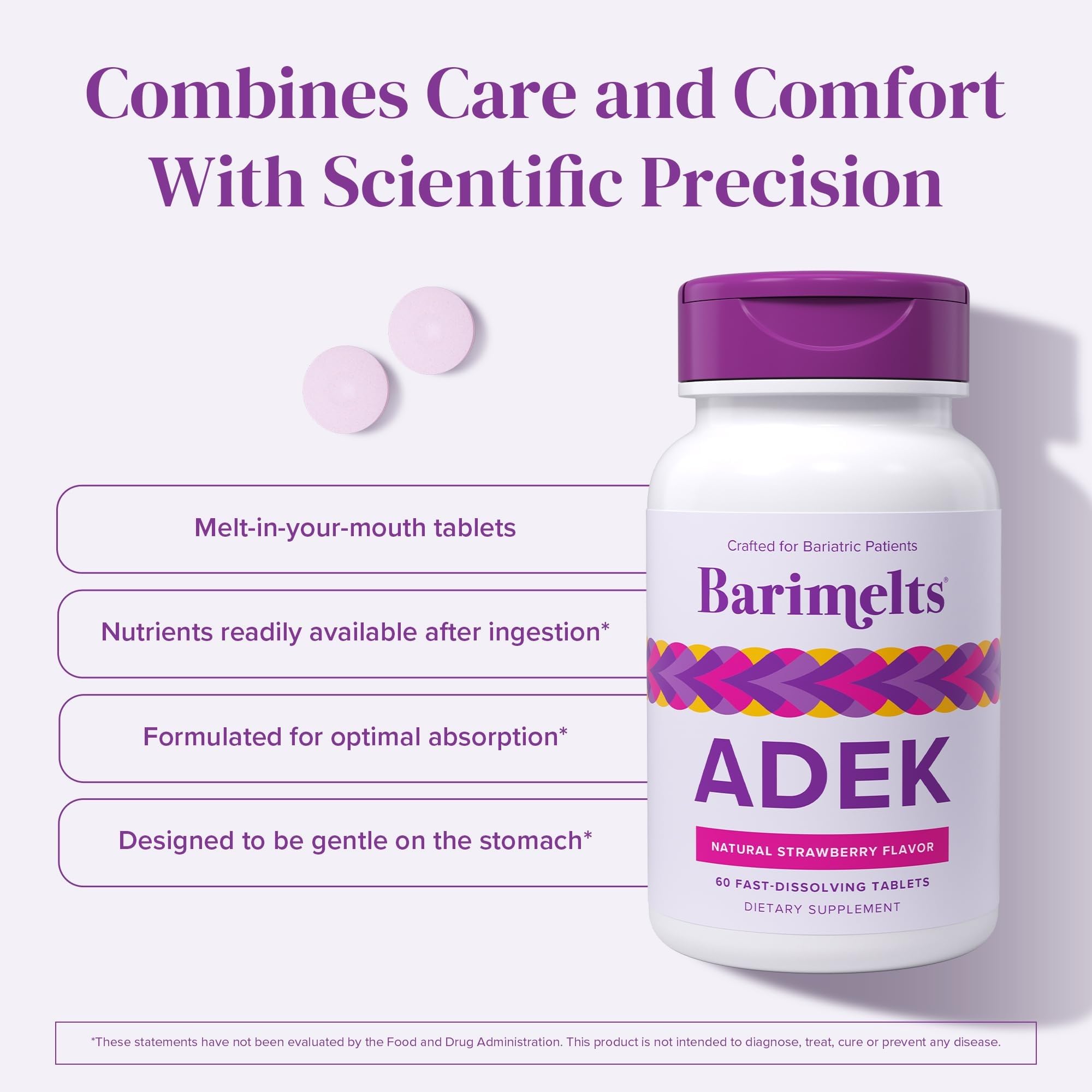 BariMelts ADEK, 60 Tablets, Natural Strawberry Flavor — Amazon image 4