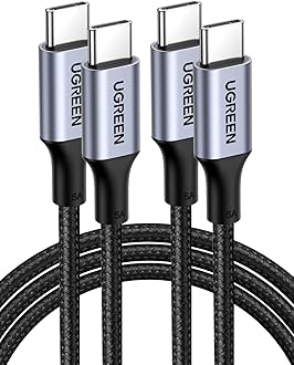 UGREEN USB C to USB C Cable, 100W 2-Pack USB C Charger Cable for iPhone 17/17 Air/17 Pro/17 Pro Max/16, MacBook Pro, iPad Pro, Dell XPS, Samsung Galaxy S25/S24/S23 Ultra, Switch, Pixel, 1.6FT Black