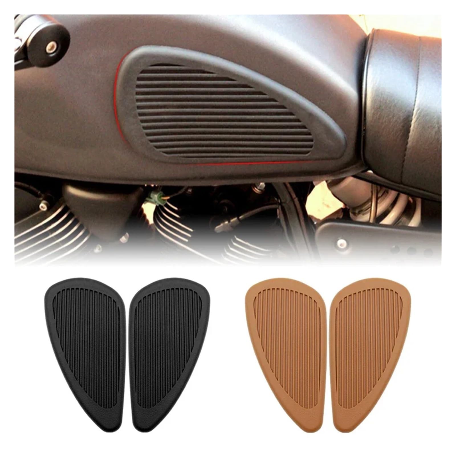 Płyta ochronna zbiornika 1 para motocykl motocykl zbiornik nakolanniki naklejki klasyczny Retro zbiornik paliwa gazowego podkładka gumowa osłona ochronna część osłony(Black)