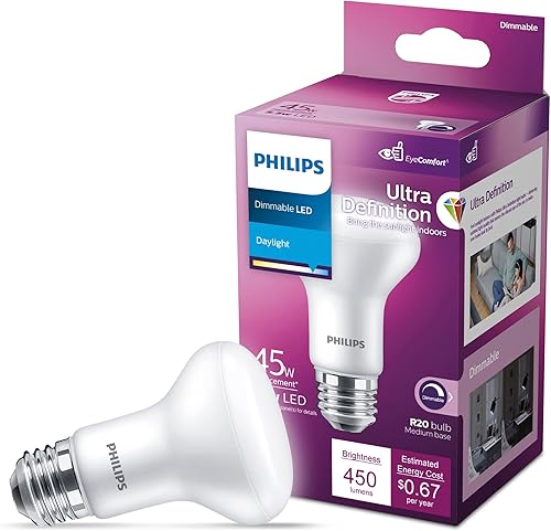 Miniatura 10 de PHILIPS Bombilla LED E26 R20 equivalente a 45 vatios de ultra definición, regulable, color blanco suave con brillo cálido, 2700 K (paquete de 4)